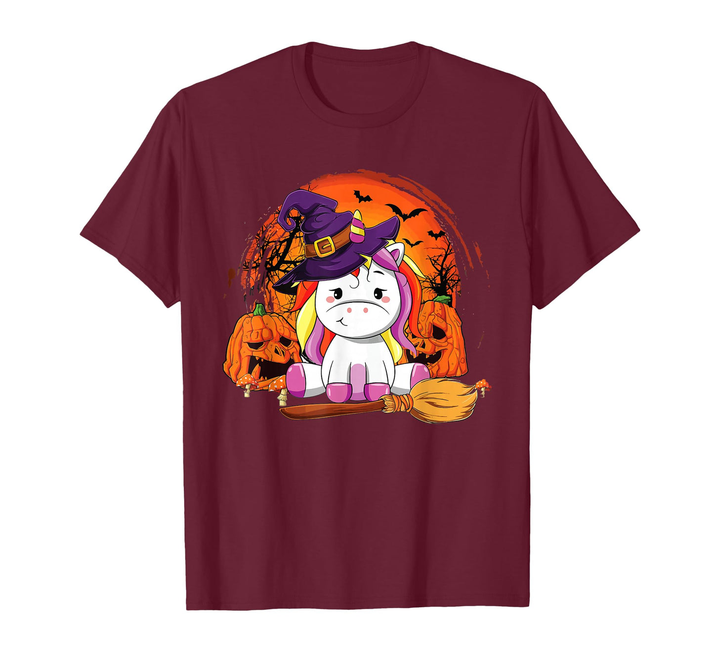 Halloween Unicorn Witch Broom Pumpkin T-Shirt