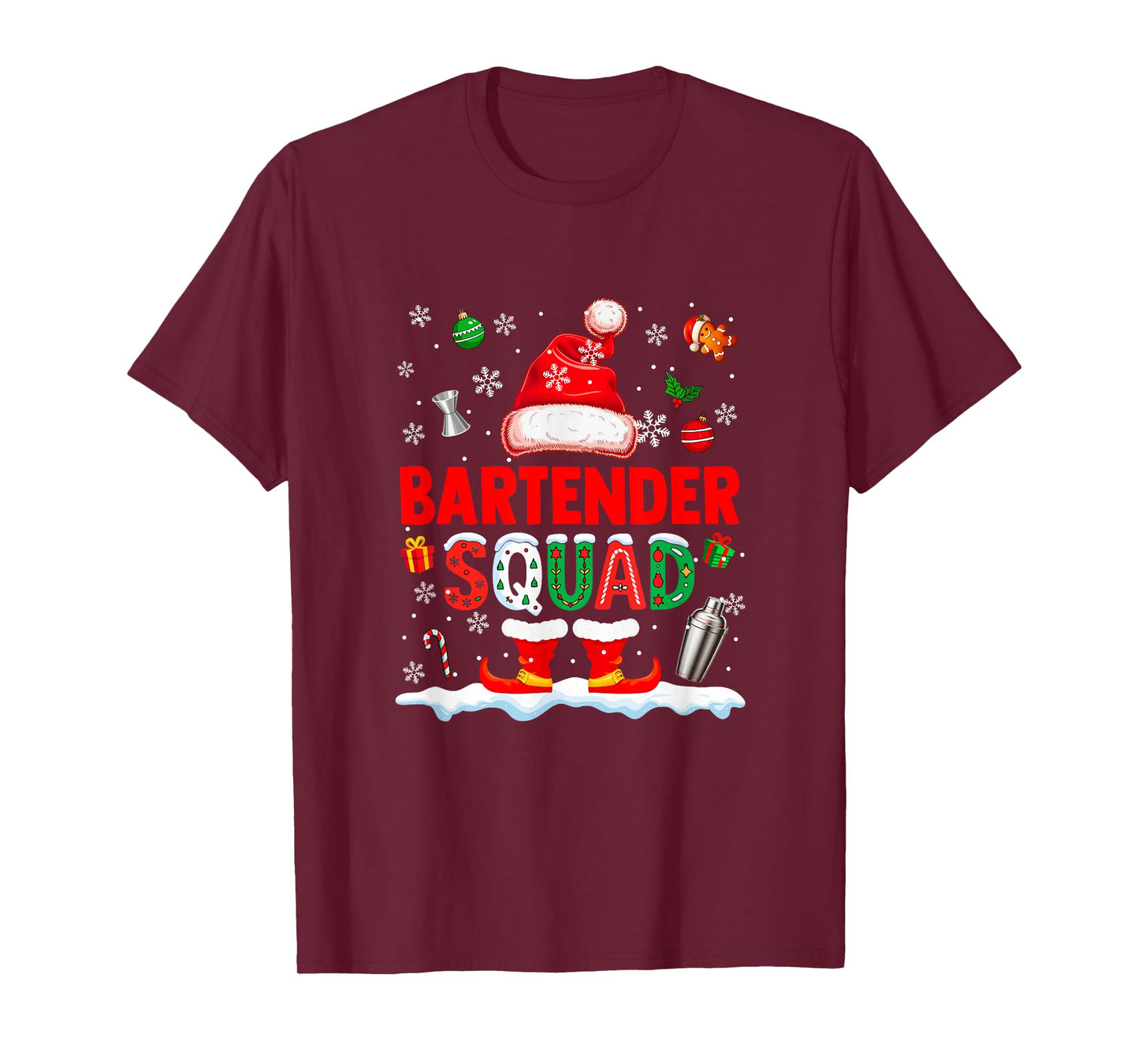 Bartender Squad Men Job Christmas Santa Costume Bow Tie T-Shirt