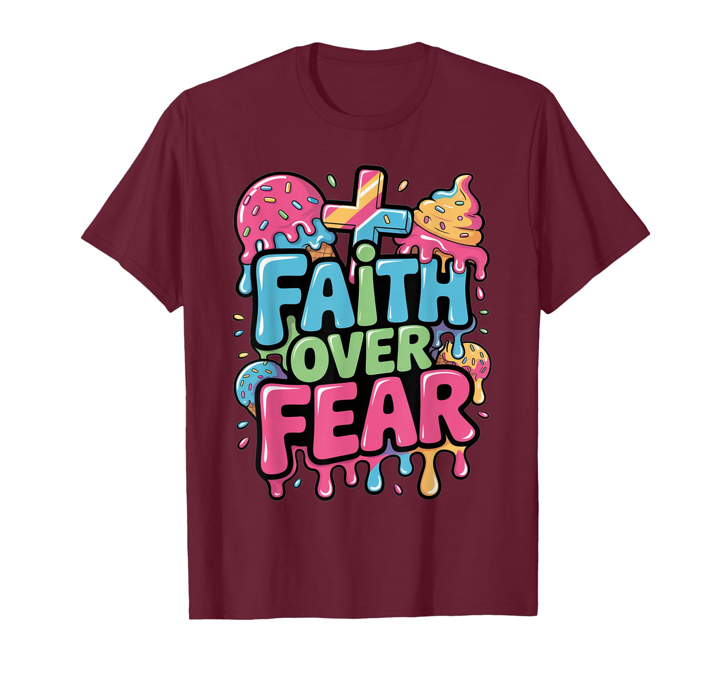 Faith Over Fear Ice Cream Christian Drip Kids Jesus Youth T-Shirt