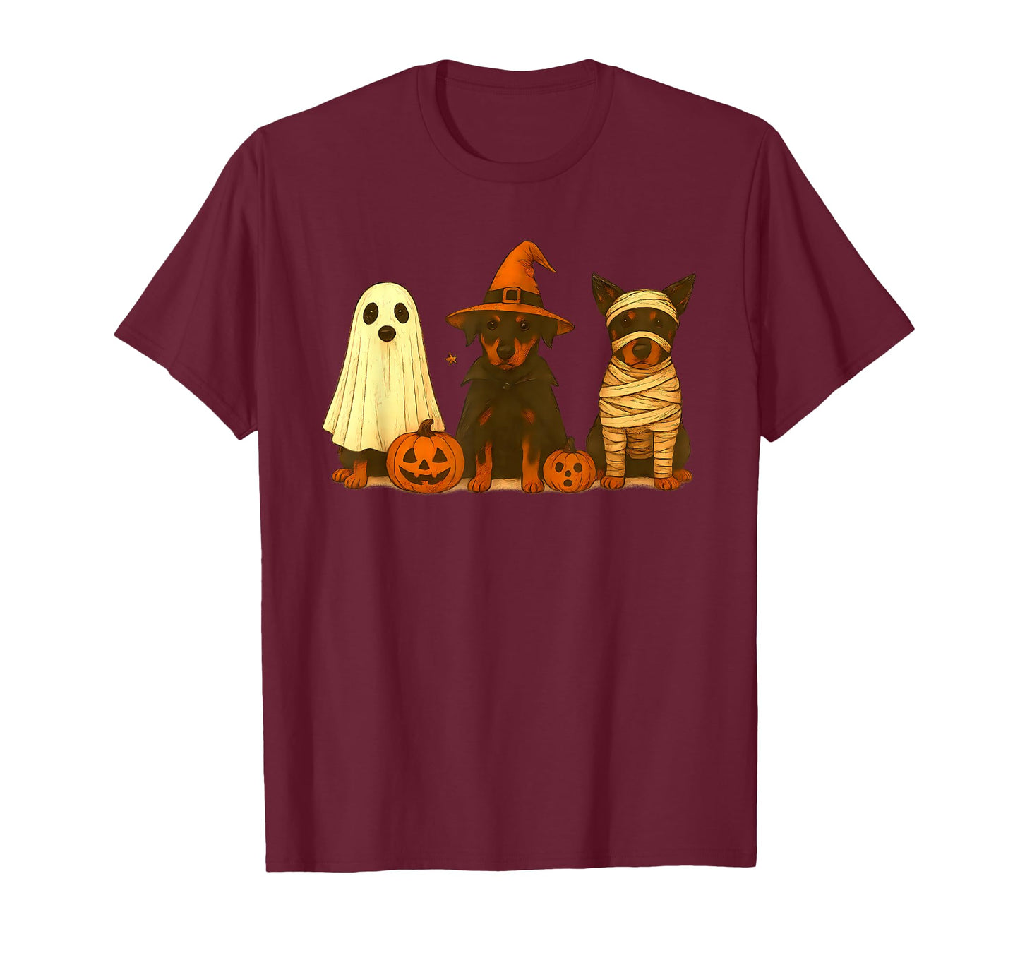 Retro Doberman Pinscher Witch Scary Halloween Pumpkin T-Shirt