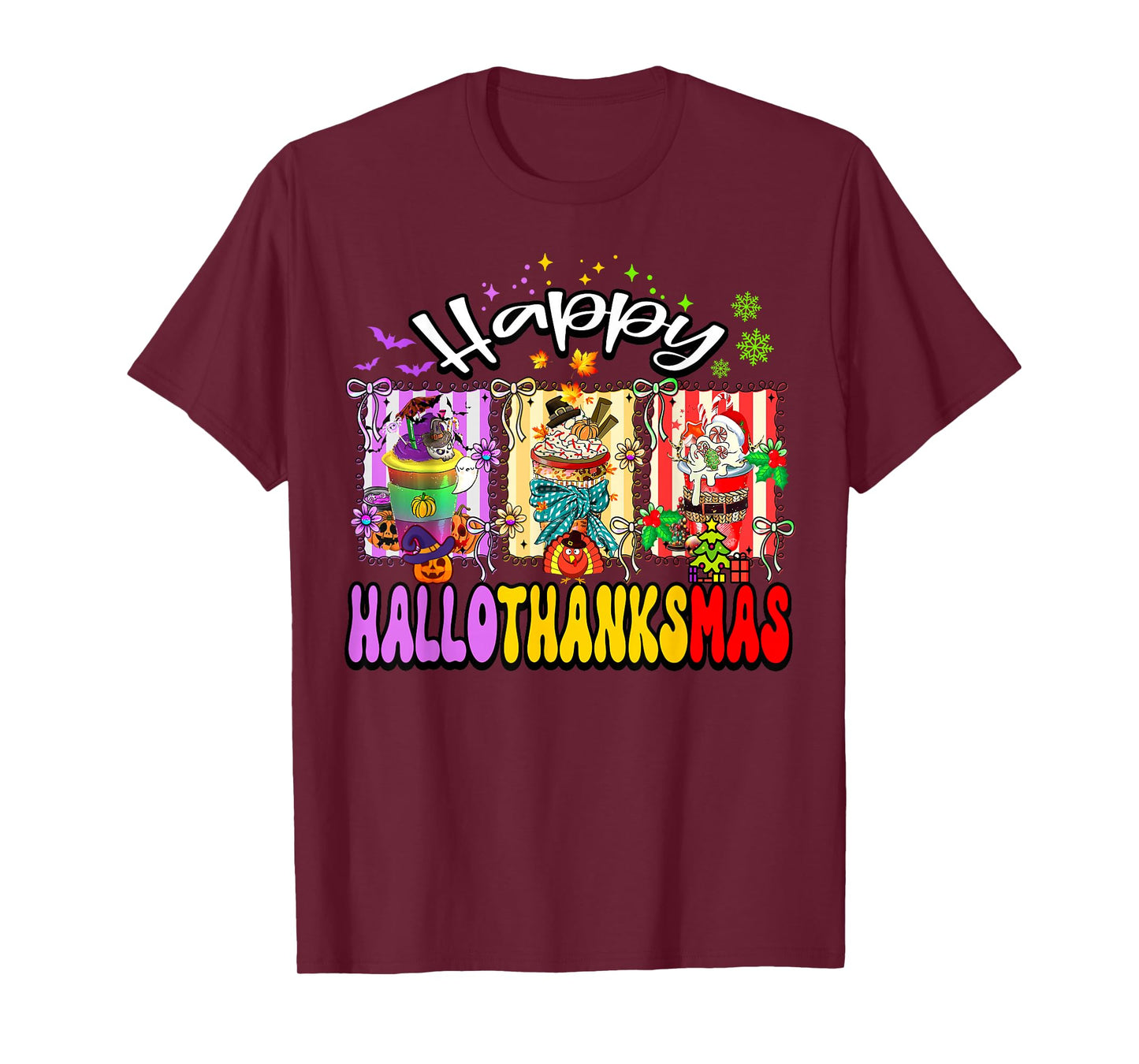 Happy Hallothanksmas Coquette Bow Coffee Latte Holiday Lover T-Shirt
