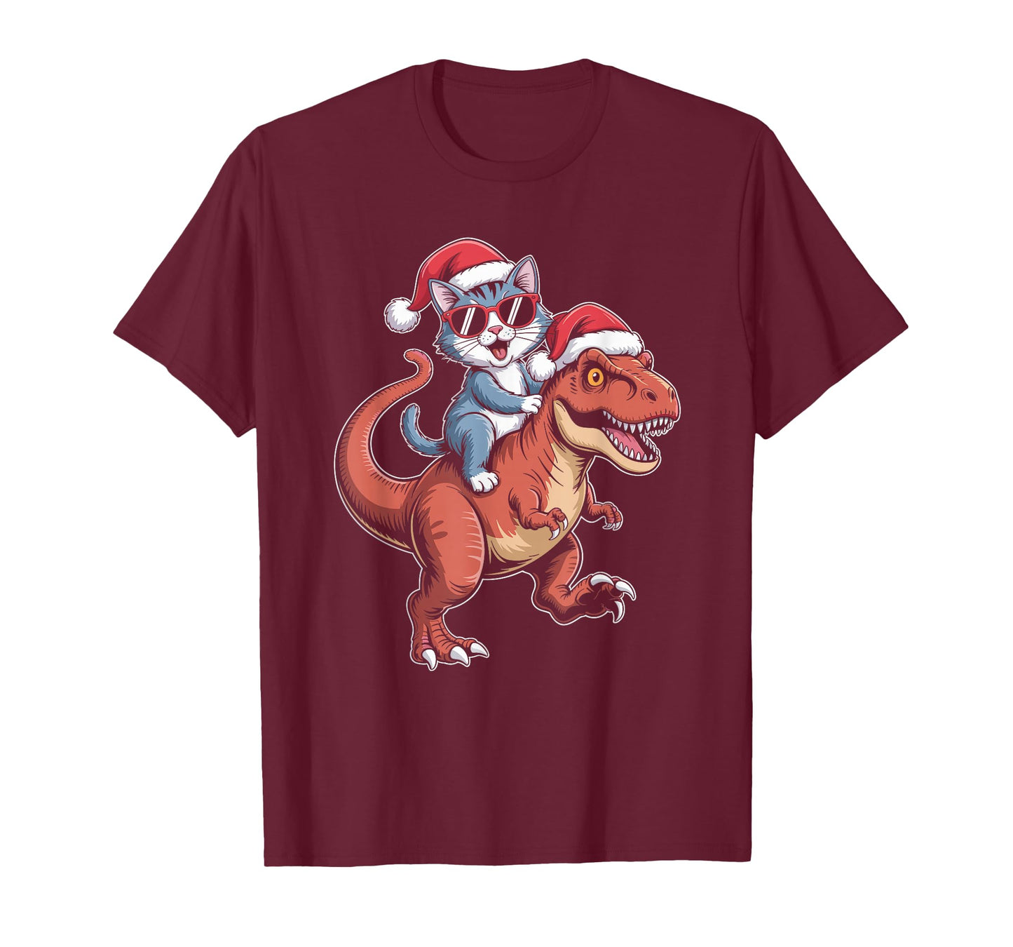 Sassy cat Riding t rex Dinosaur Christmas T-Shirt