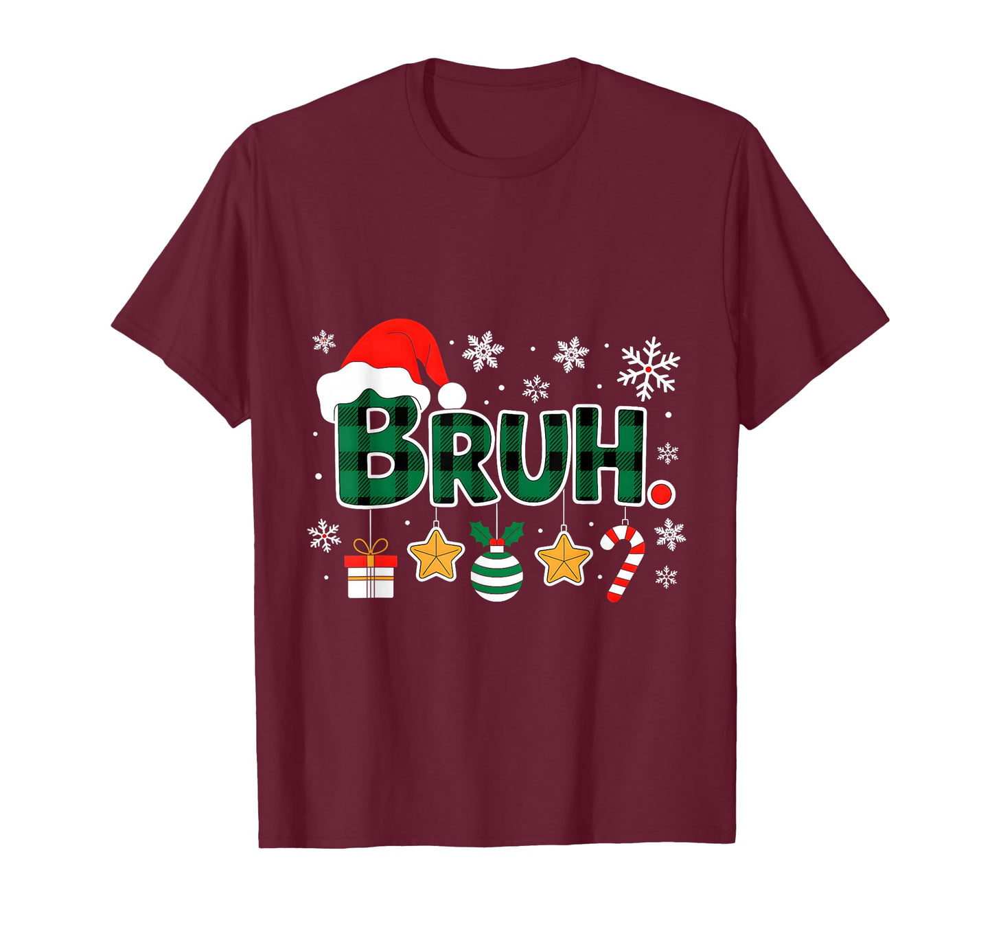 Bruh Funny Christmas Green Plaid Teens Boys Kid Xmas Pajamas T-Shirt