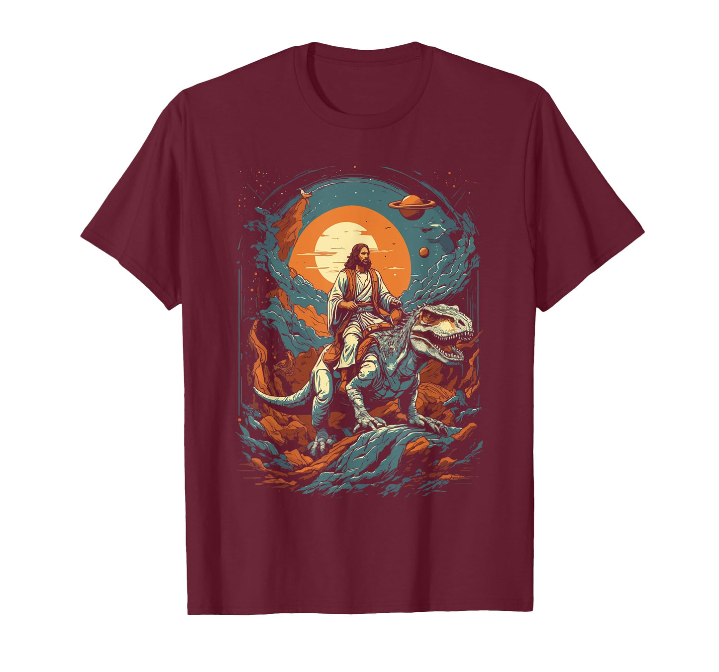 Jesus Riding in Space T-Rex Dinosaur Meme Sci-Fi Believers T-Shirt