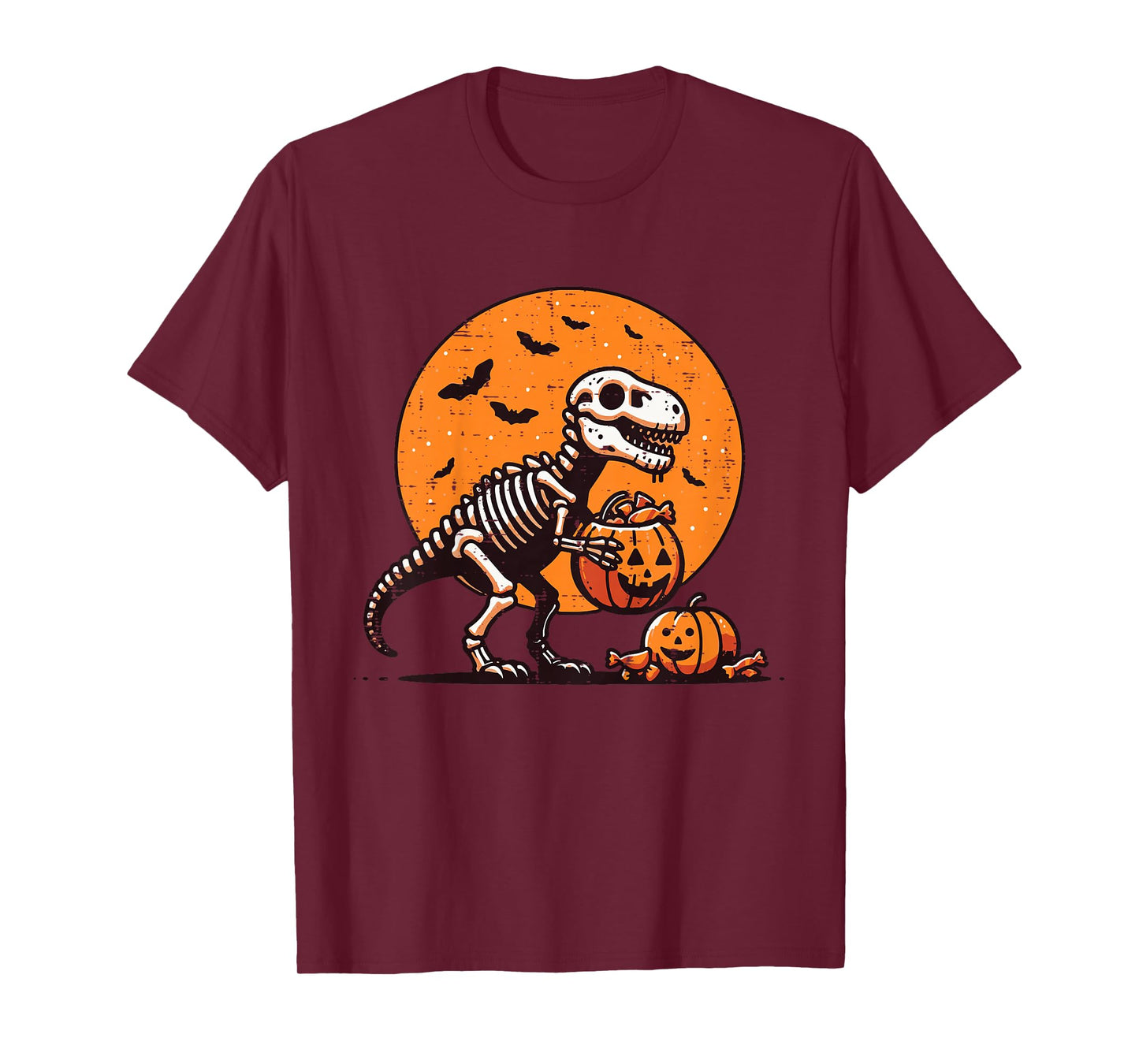Kids Halloween Dino Skeleton Trick Treat Trex Costume Boys Kids T-Shirt