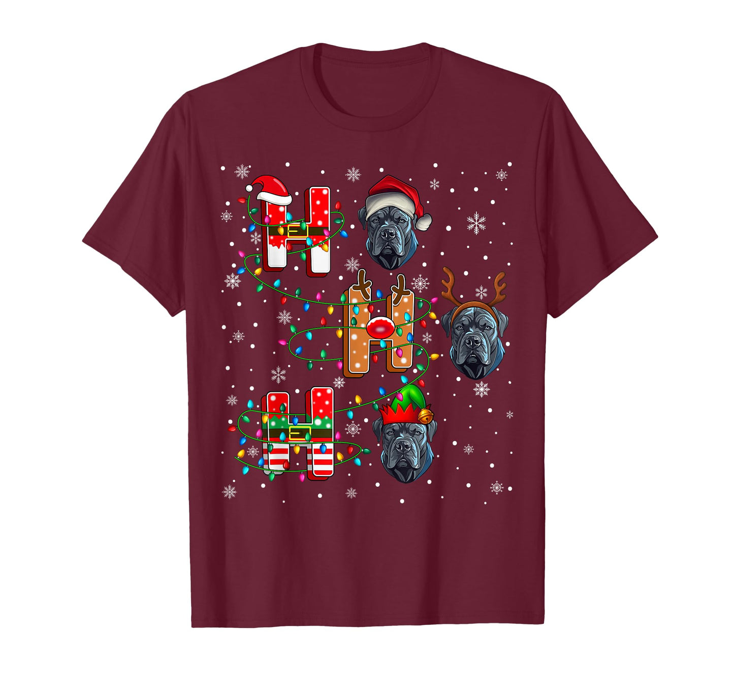 Ho Ho Ho Santa Reindeer Hat Elf Matching Cane Corso Dog Xmas T-Shirt
