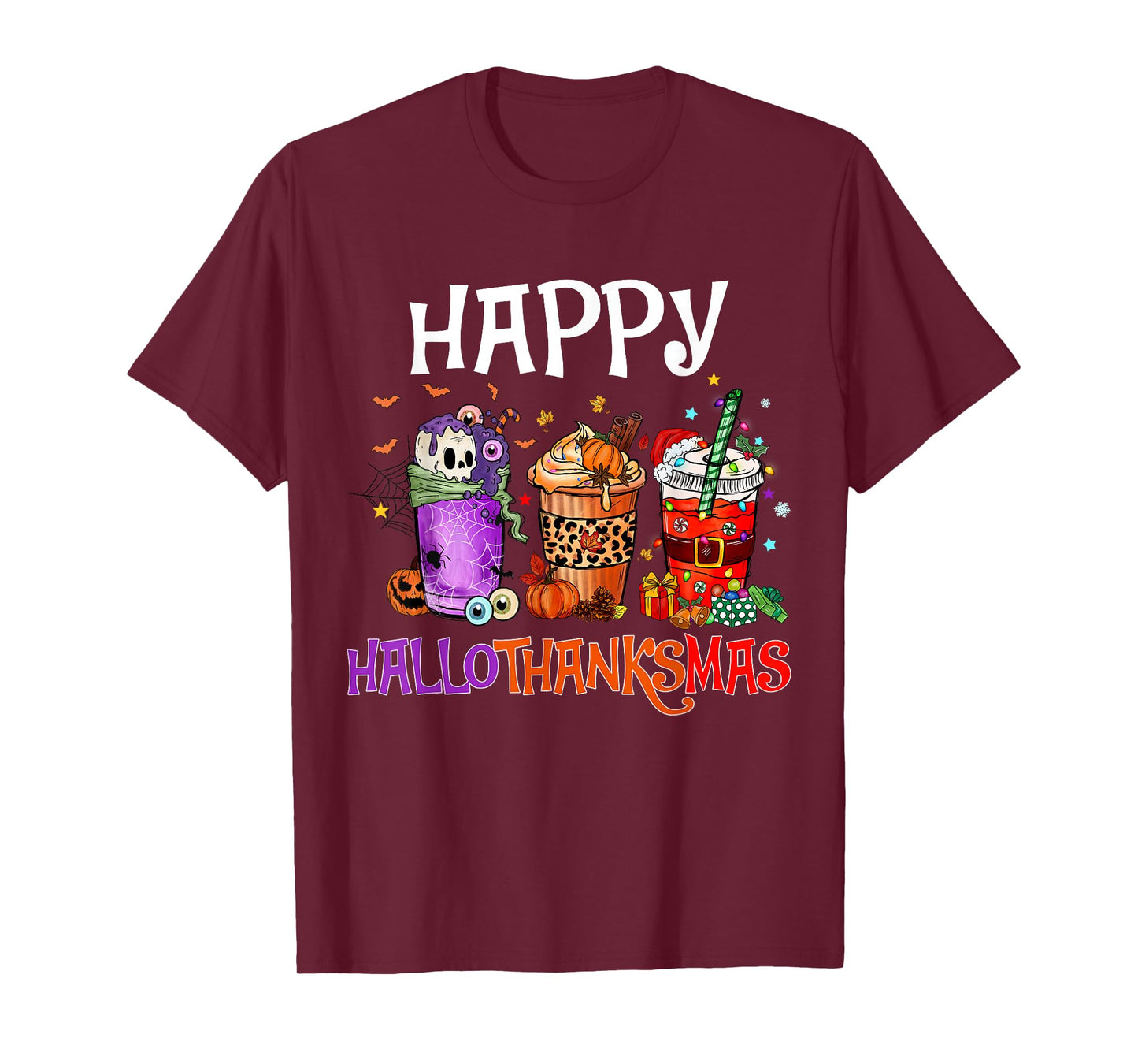 Happy Halloween Thanksgiving Christmas Season Coffee Latte T-Shirt
