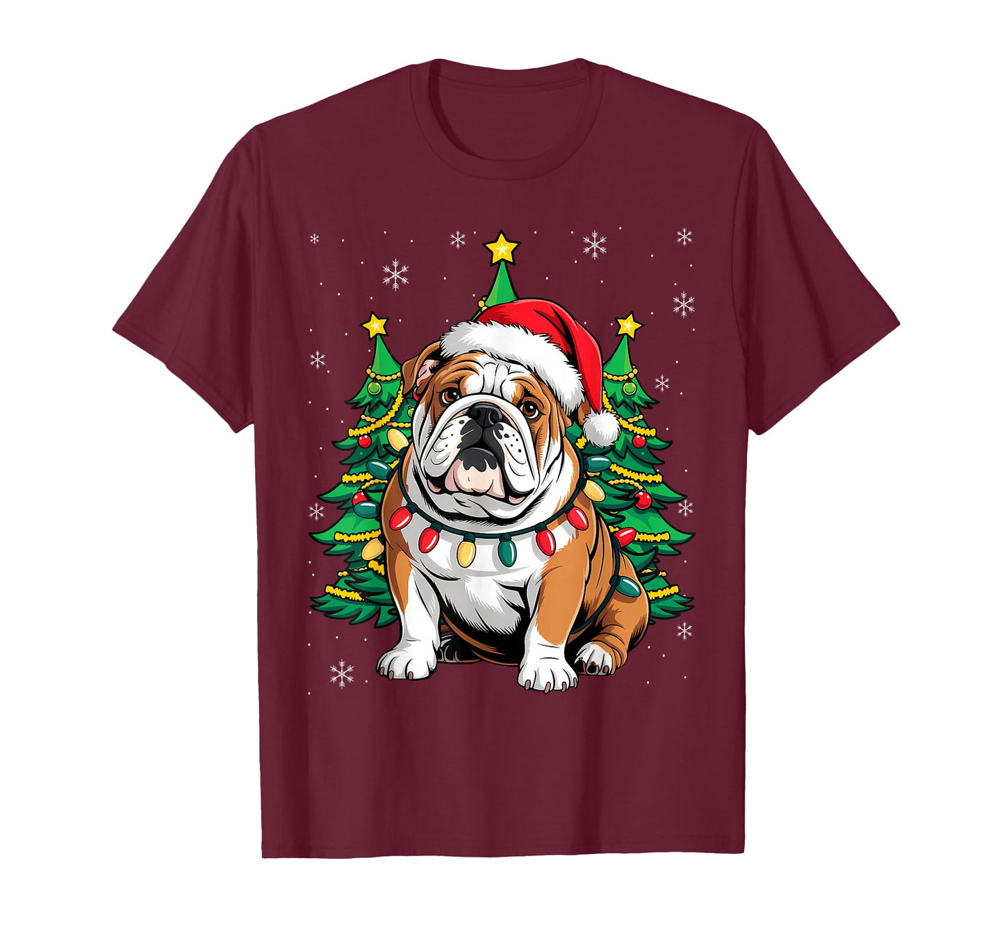 English Bulldog Santa Christmas Tree Lights Xmas Boys Dog T-Shirt