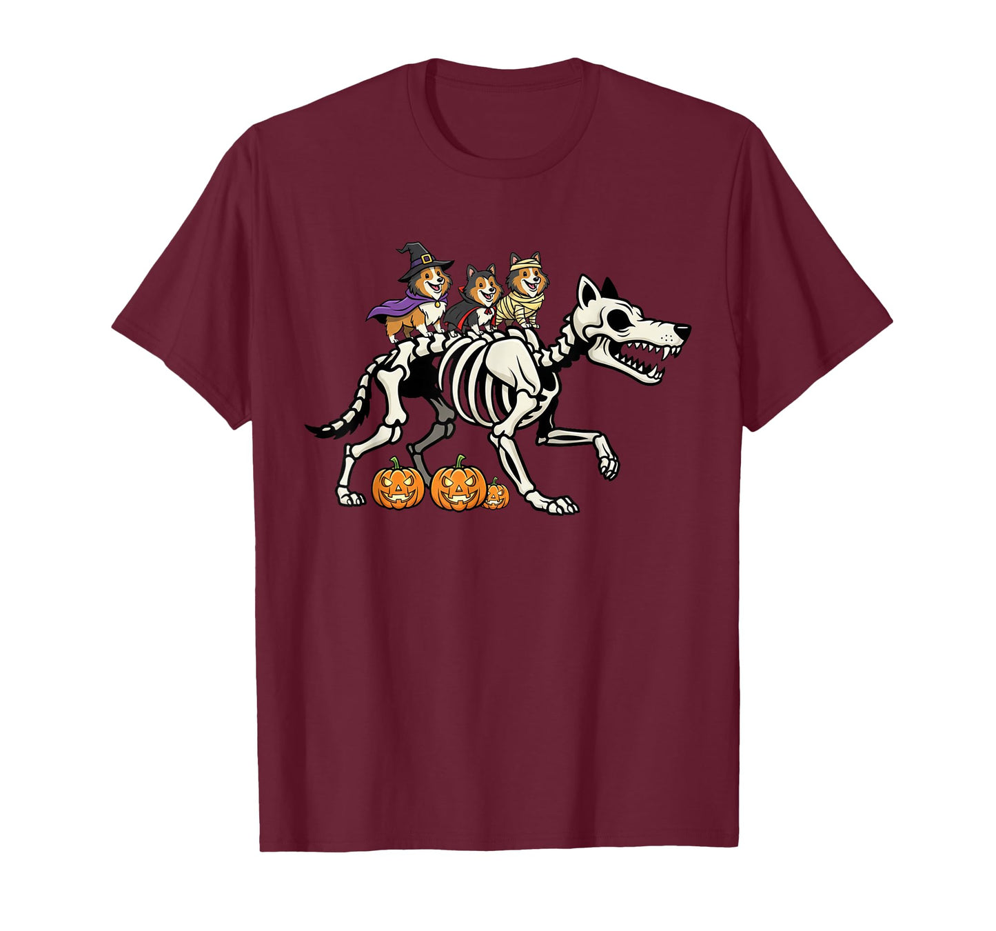 Shetland Sheepdog Skeleton Mummy Witch Halloween Mens Womens T-Shirt