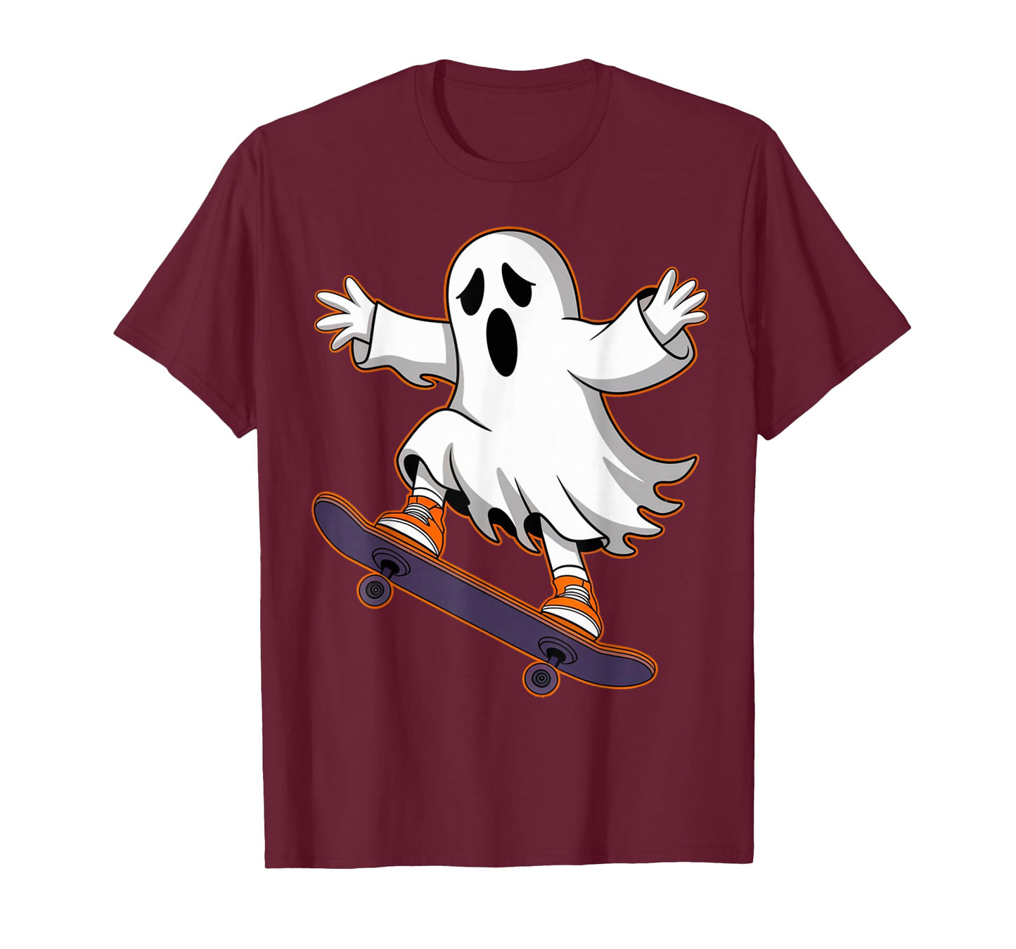 Funny Ghost On Skateboard Retro Halloween Costume Kids Boys T-Shirt