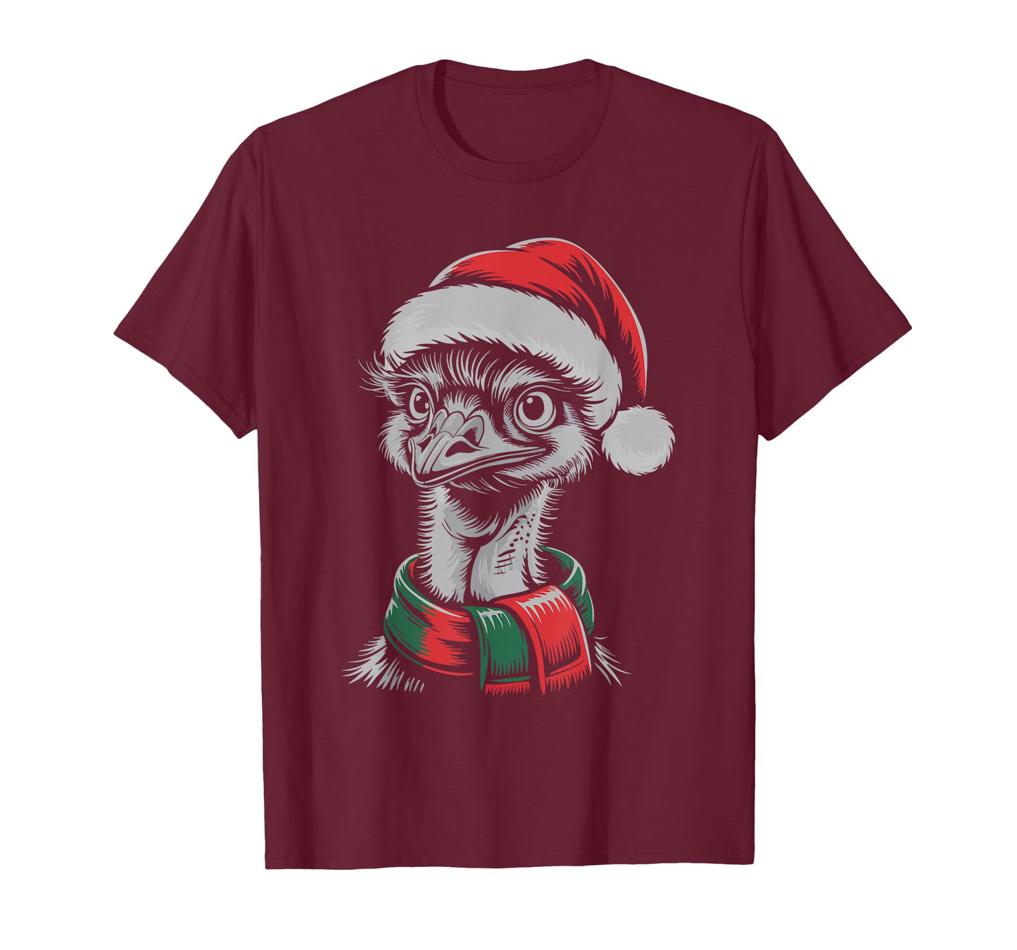 Emu Xmas Santa Hat Scarf Christmas Costume T-Shirt