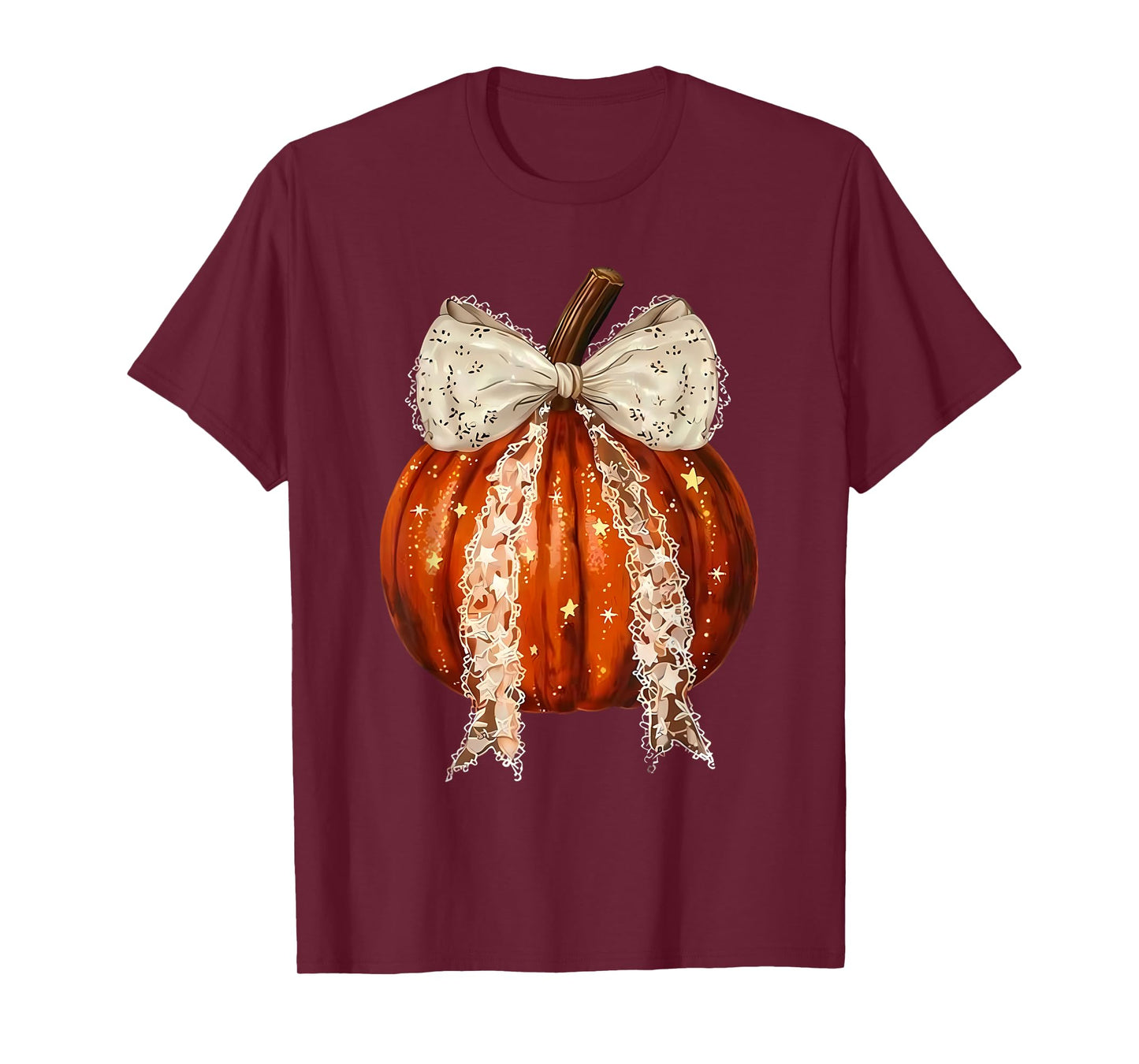 Retro Cute Patchwork Bow Pumpkin Season Autumn Fall Leaves T-Shirt