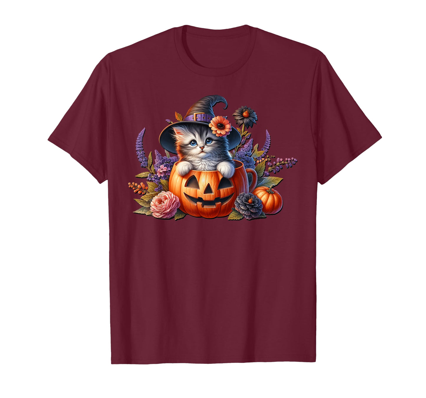 Halloween Cat in Pumpkin Face Coffee Mug Kitten for Cat Lady T-Shirt