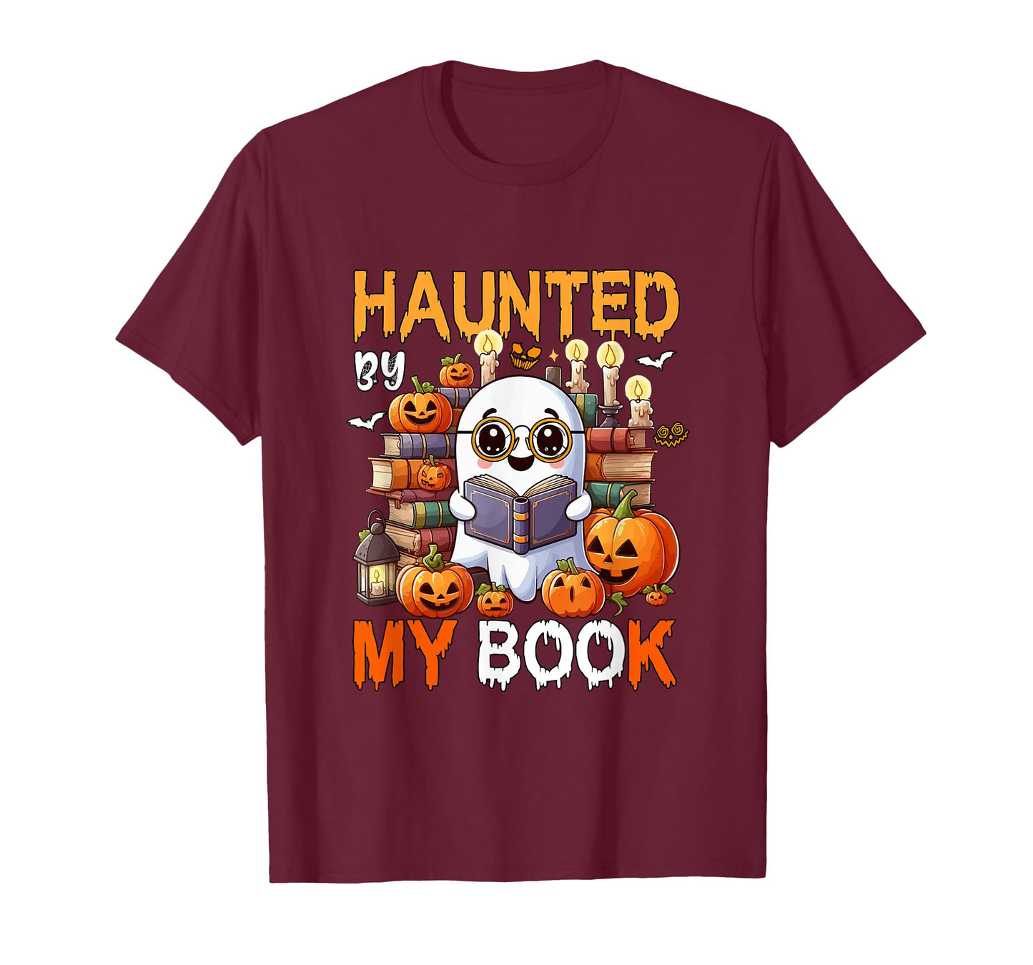 Haunted by My Book Halloween Boo Librarian Bookworm Reader T-Shirt