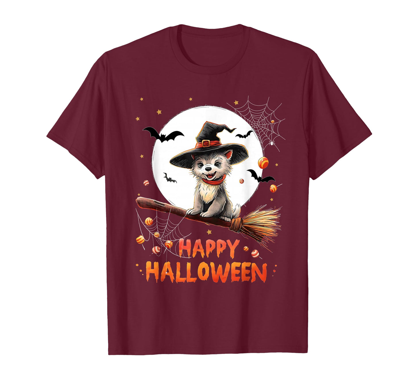 Funny Puppy Dog Witch Candy Spooky Ghost Halloween Costume T-Shirt