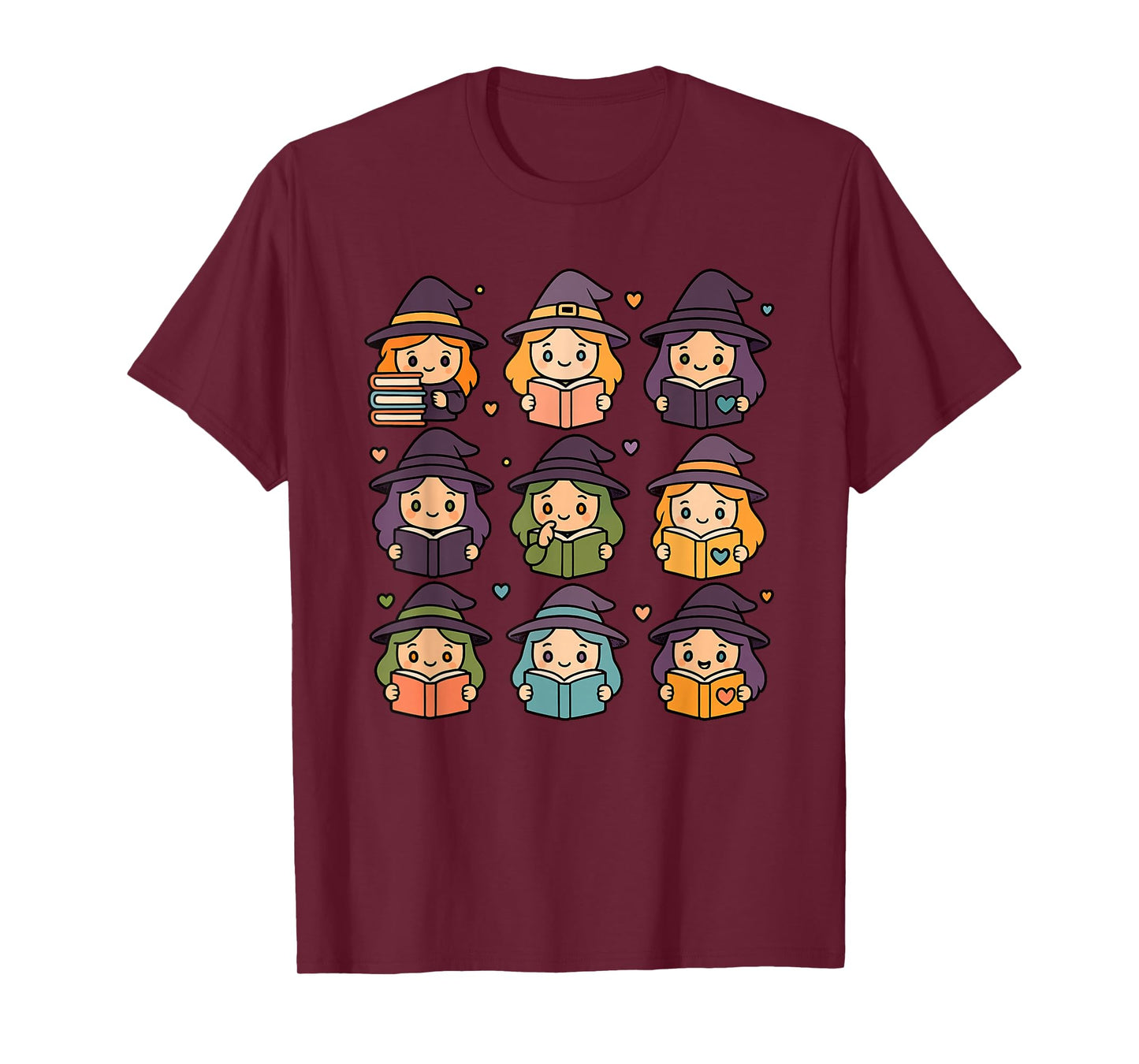 Halloween Witches Reading Books Pattern Spooky Kawaii Anime T-Shirt