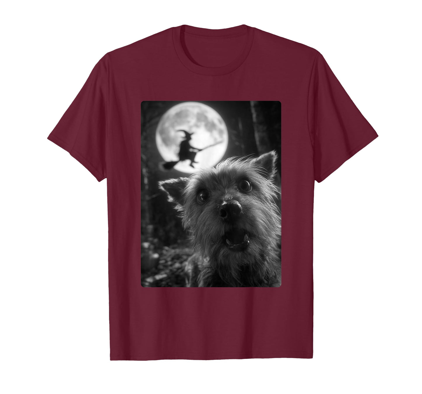 Funny Yorkshire Terrier Selfie Moon Flying Witch Halloween T-Shirt