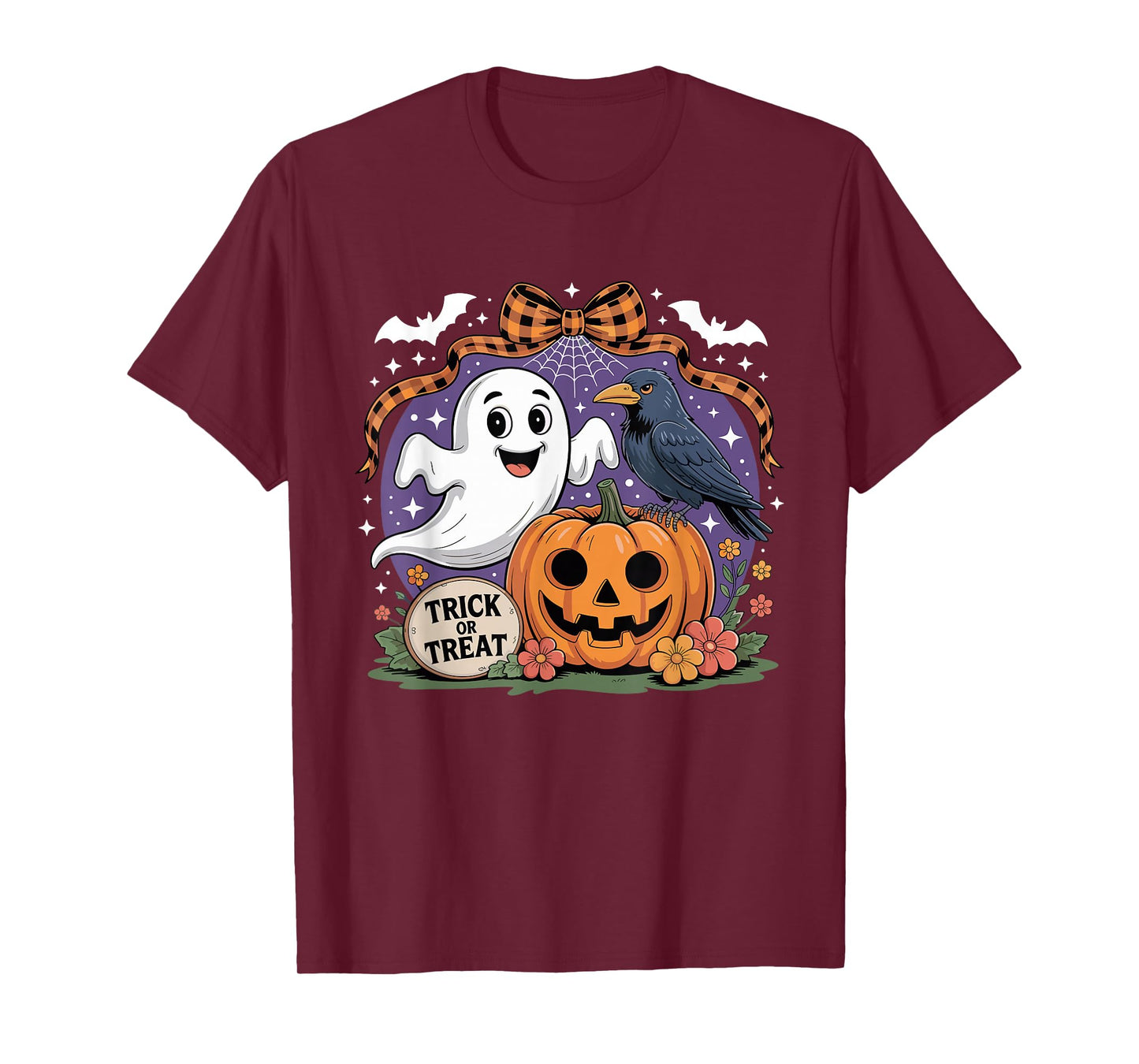 Coquette Floral Ghost Halloween Crow Spooky Trick Or Treat T-Shirt