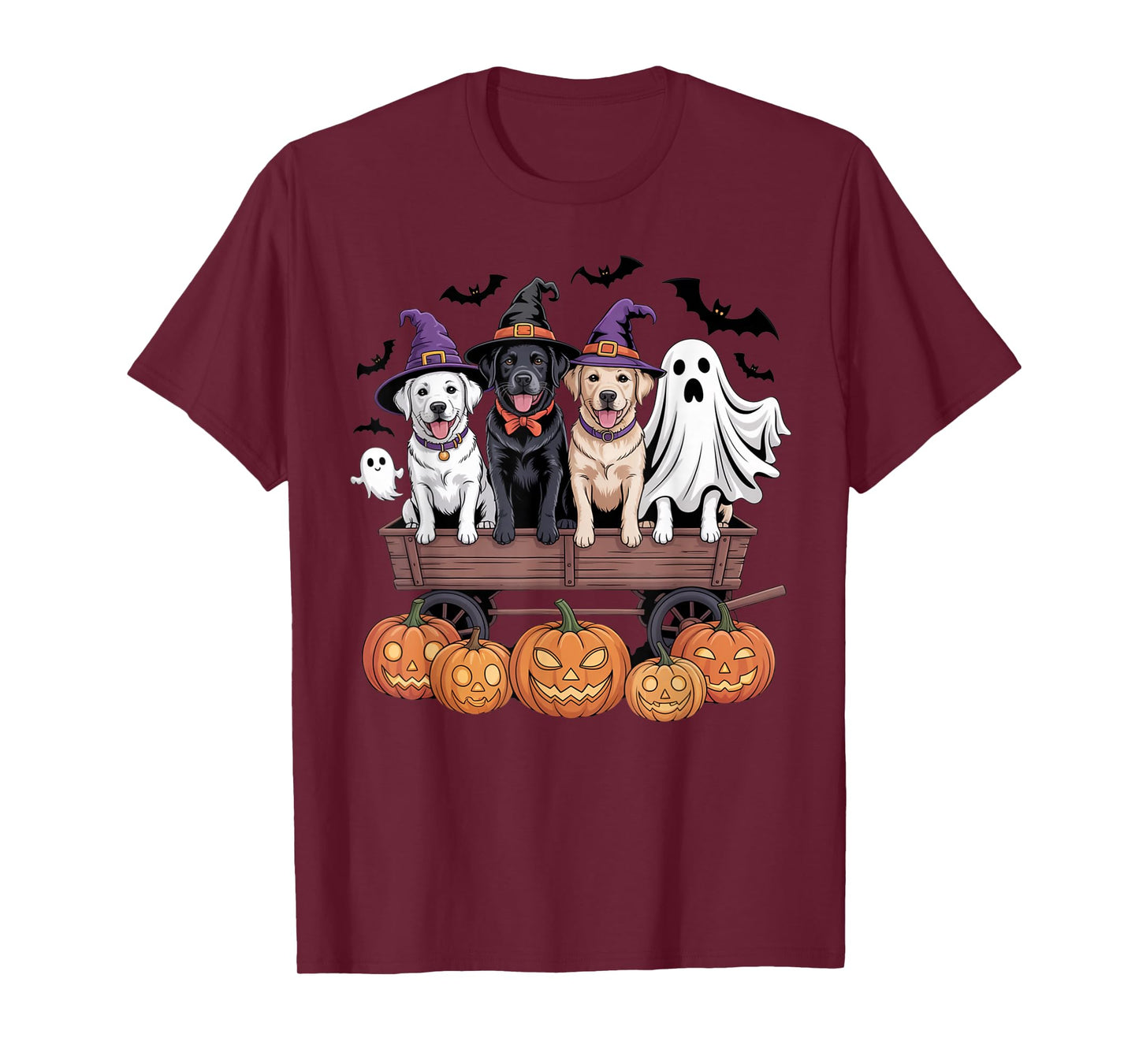 Labrador Halloween Wagon Witch Hats Ghost Pumpkins Matching T-Shirt