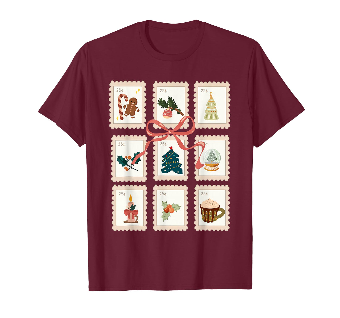 Vintage Christmas Postage Stamps Santa Snowman Elf T-Shirt