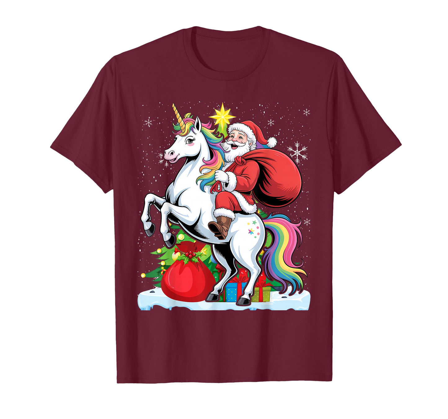 Funny Santa Claus Riding A Unicorn Cute Christmas Lover T-Shirt