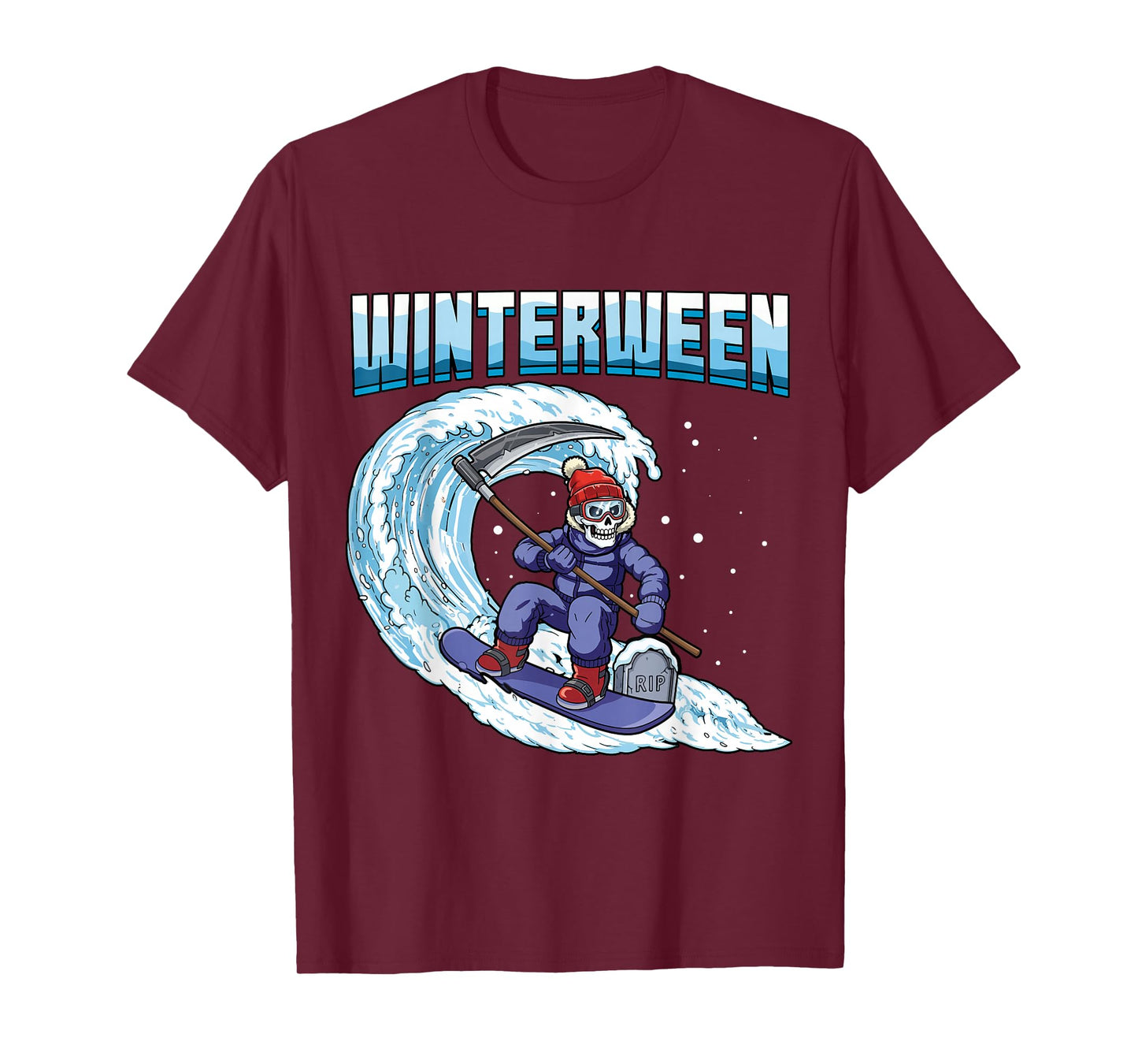 Winterween Winter Halloween Christmas Skeleton Snowboarding T-Shirt