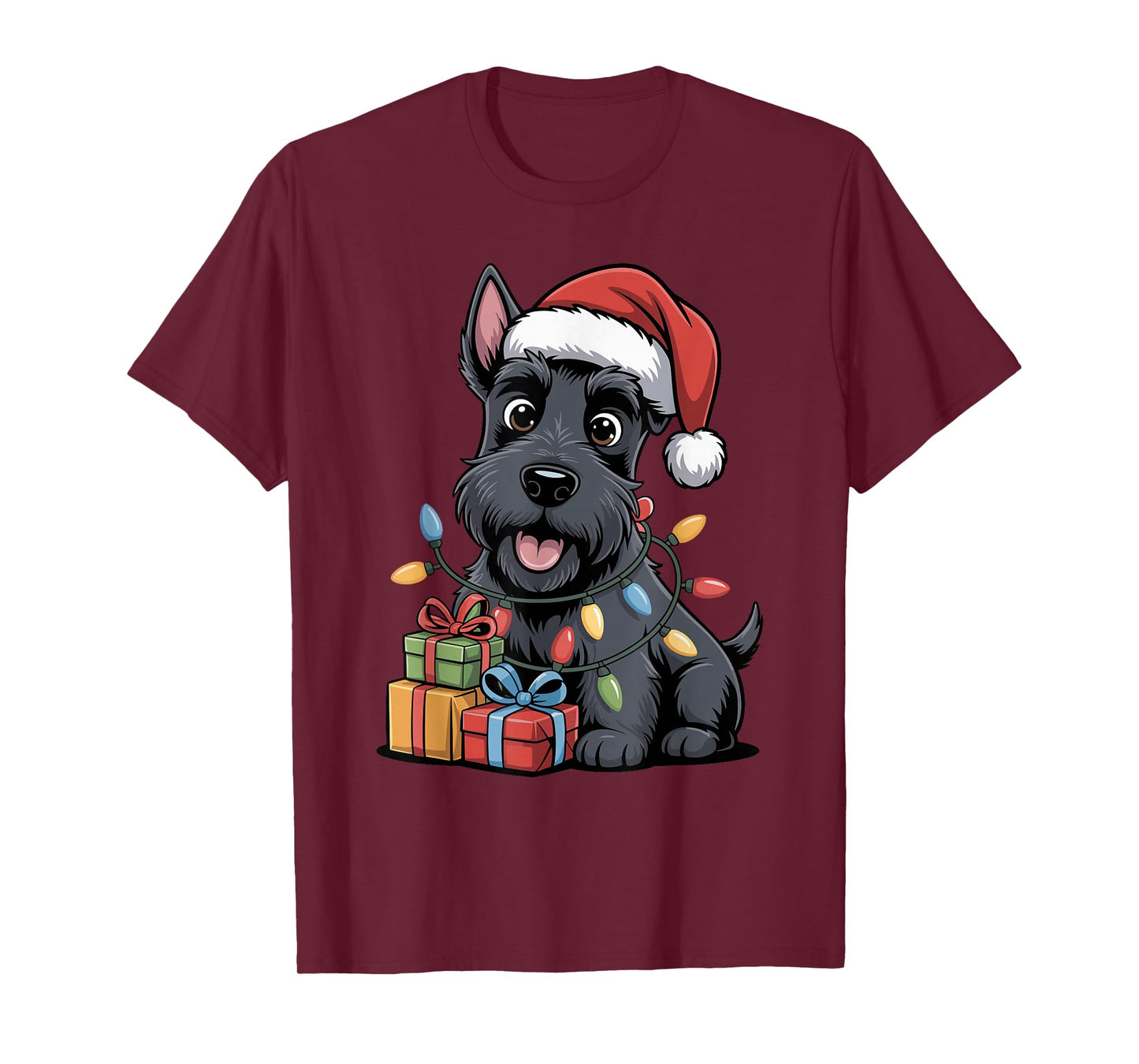 Cute Scottish Terrier Santa Hat Christmas Scottie Dog Lover T-Shirt