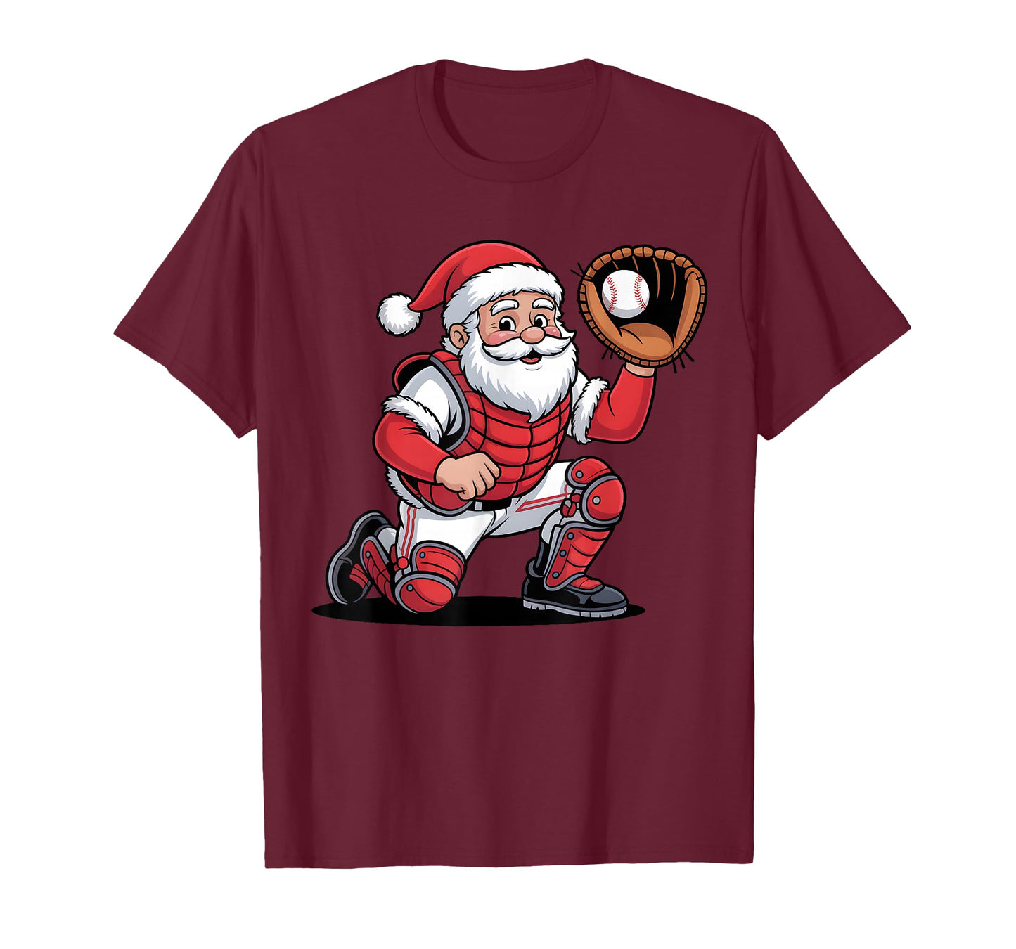 Santa Baseball Catcher Christmas Graphic Boys Kids Teens T-Shirt