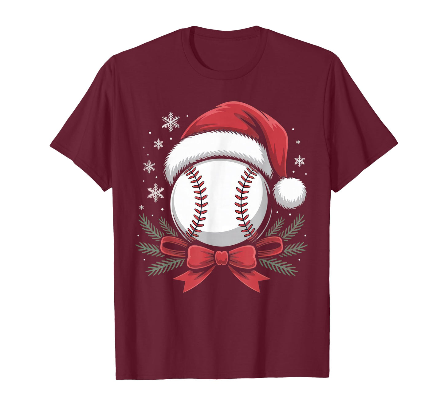 Baseball Santa Hat Lovers Holiday Spirit Christmas Outfit T-Shirt