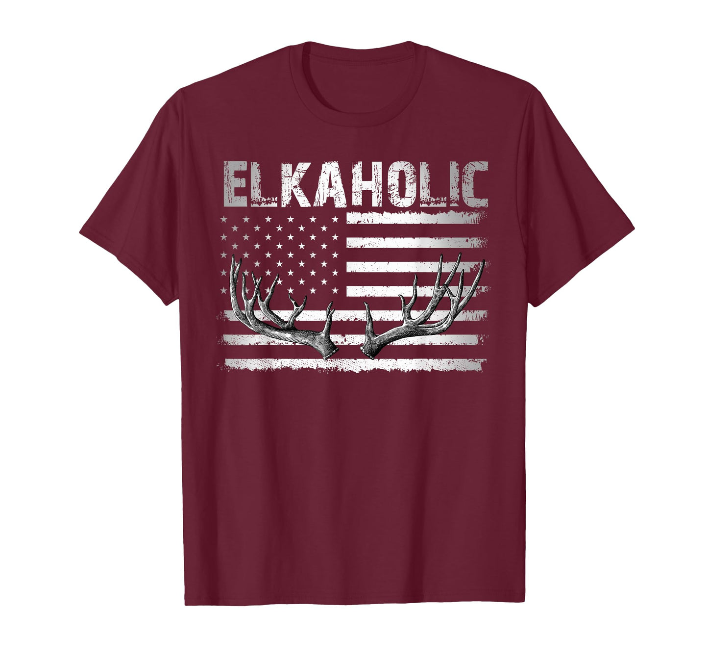 Elk Hunting Elkaholic Hunters Funny US Flag Hunting Lovers T-Shirt