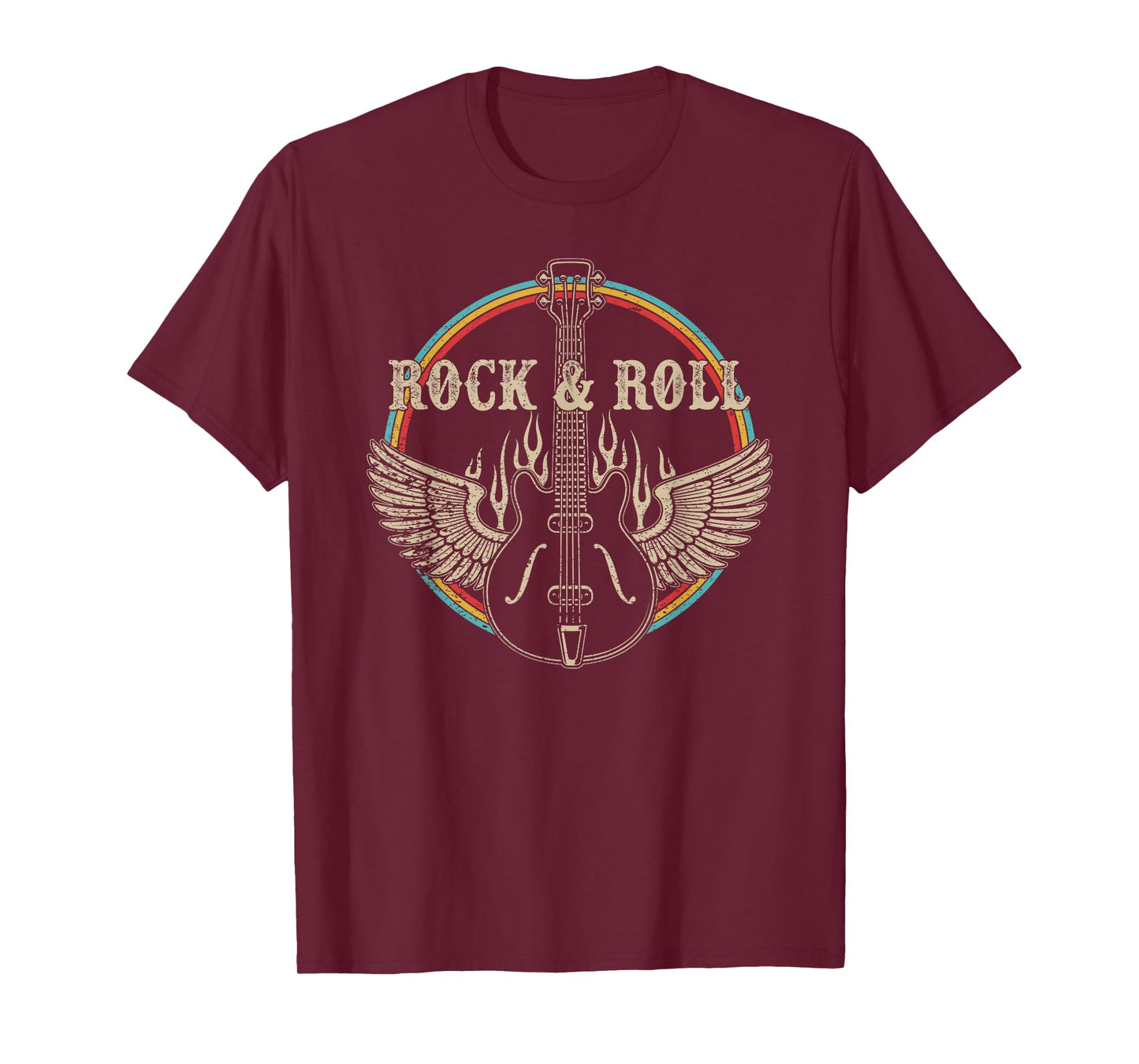 Vintage Retro 80s Rock & Roll Music Tee Rock On Guitar Wings T-Shirt