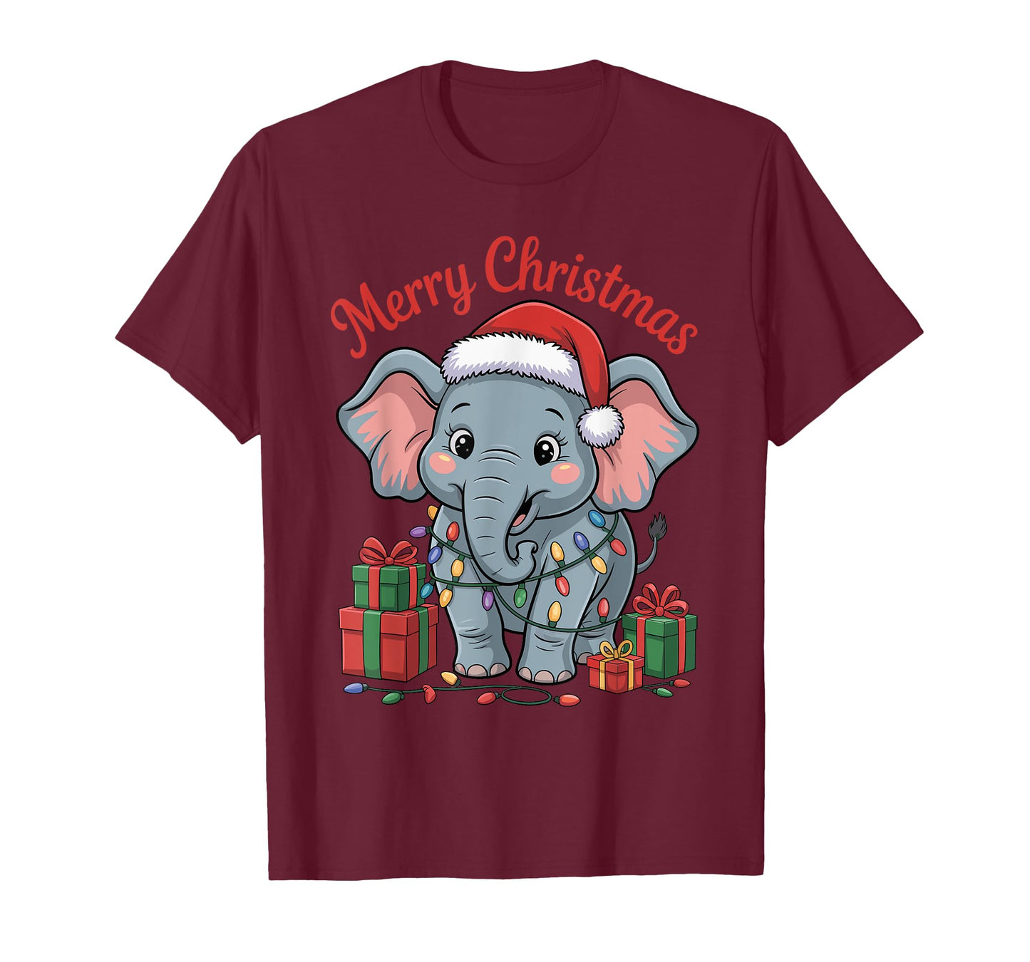 Elephant Santa Hat Animals Lovers Ugly Christmas Pajamas T-Shirt