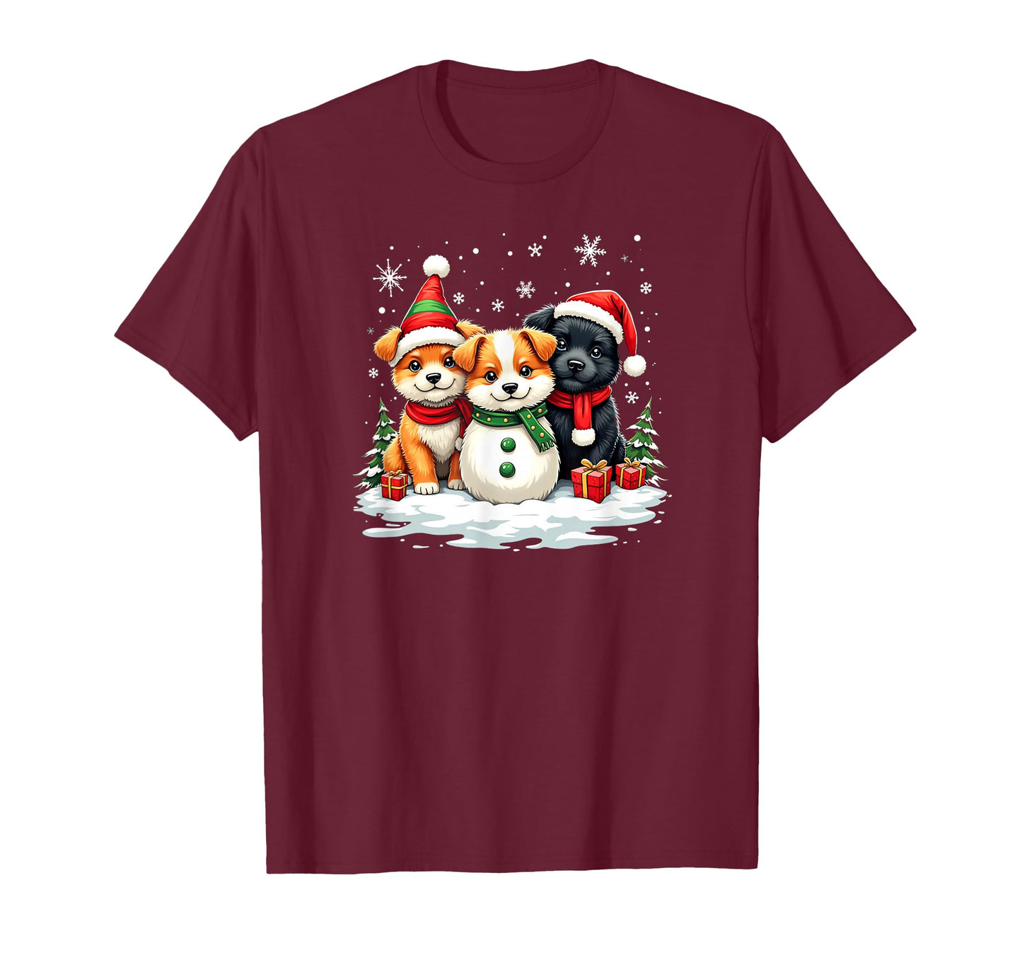 Christmas Corgi Puppies Snowman Dog Trio Santa Claus Snow T-Shirt