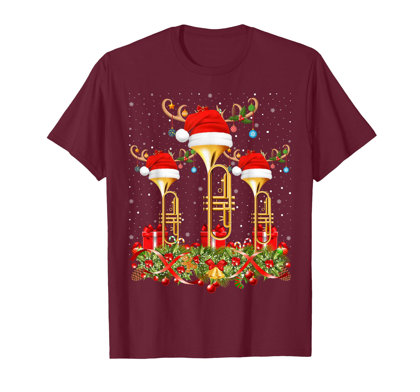 Jazz Music Lover Xmas Lighting Musical Trumpet Christmas T-Shirt