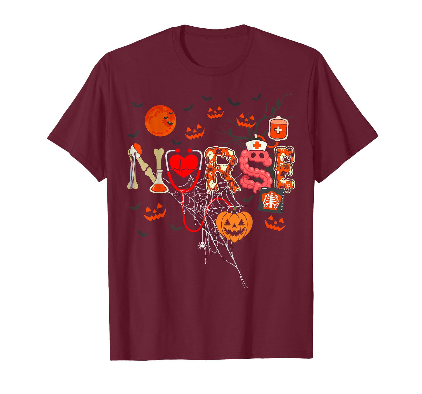 Nurse Funny Stethoscope Nurse Pumpkin Skull Lover Halloween T-Shirt