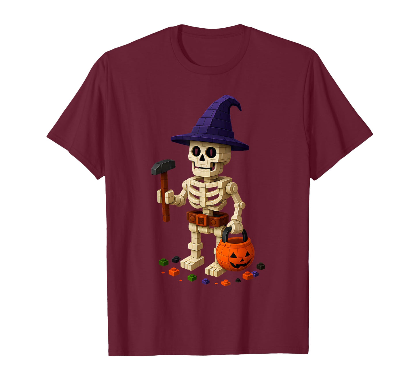 Retro Halloween Brick Skeleton Master Builder T-Shirt