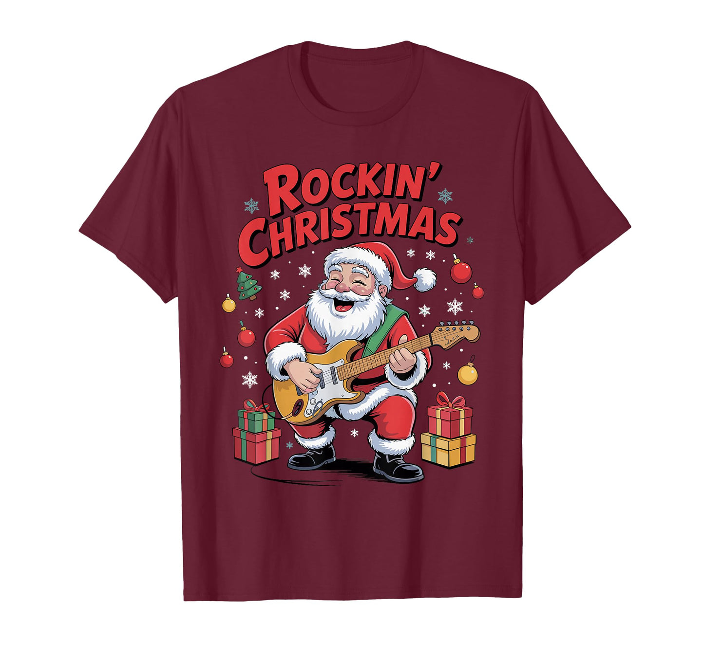 Funny Santa Playing Guitar Holiday Chrismas Xmas Pajama T-Shirt