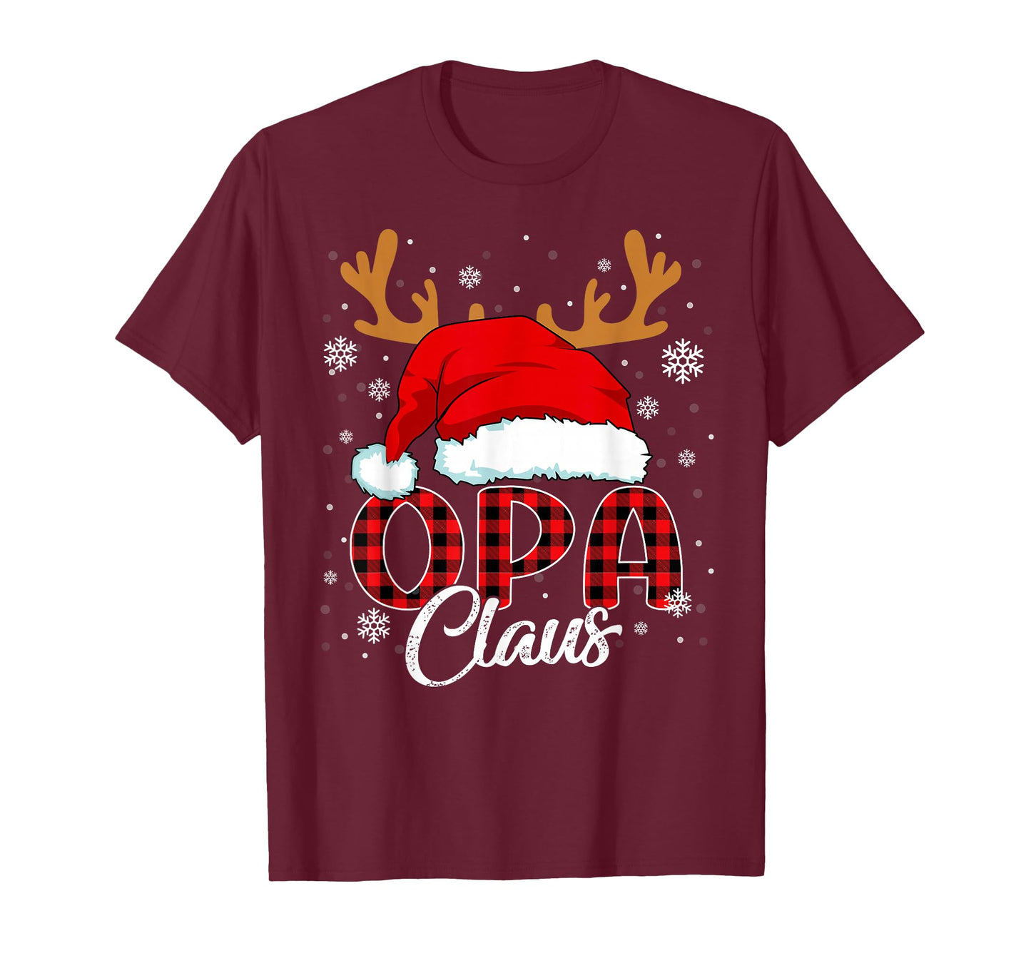 Opa Claus Santa Hat Christmas Red Plaid Matching Family Xmas T-Shirt