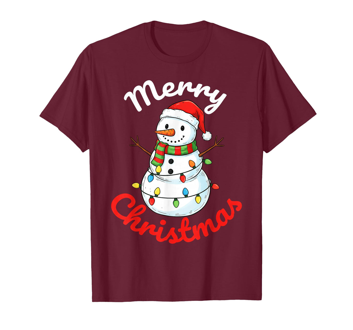 Merry Christmas Snowman Santa Hat Holiday Kids Men Women T-Shirt