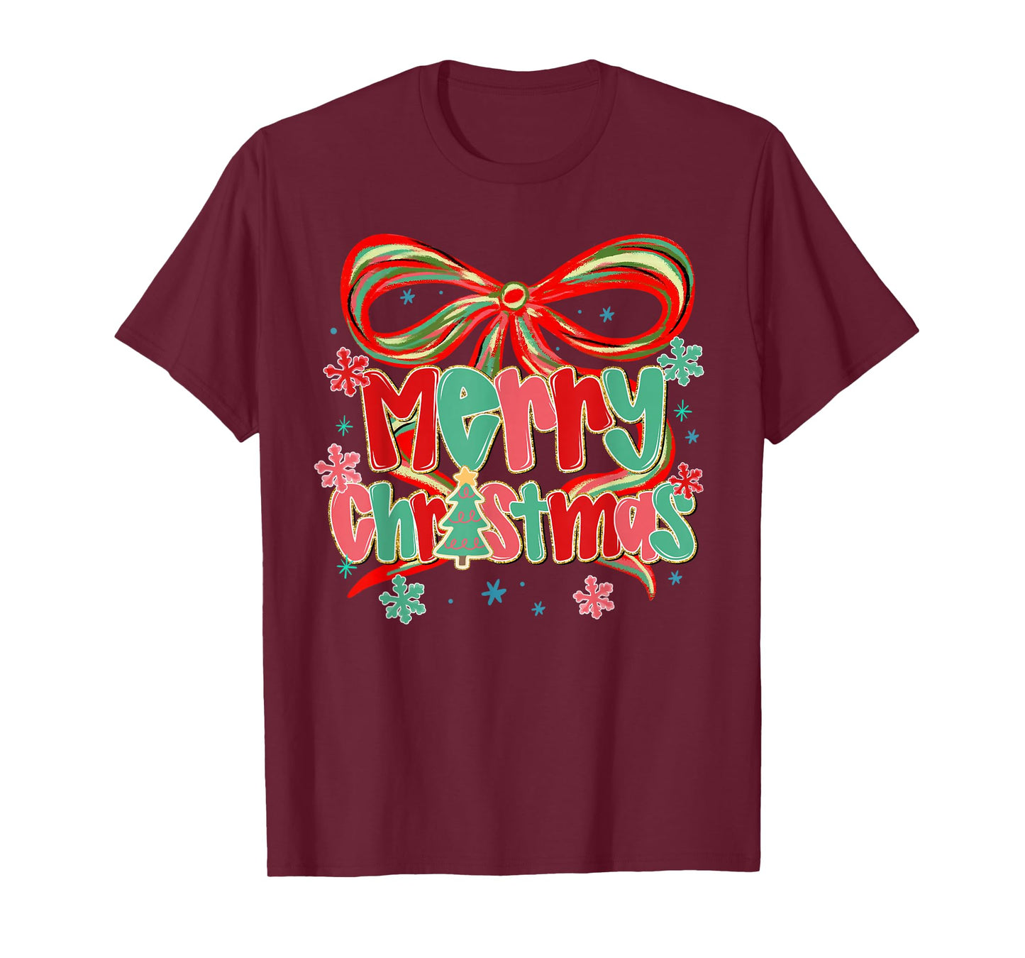 Coquette Bow Merry Christmas Xmas Family Pajamas Holiday T-Shirt