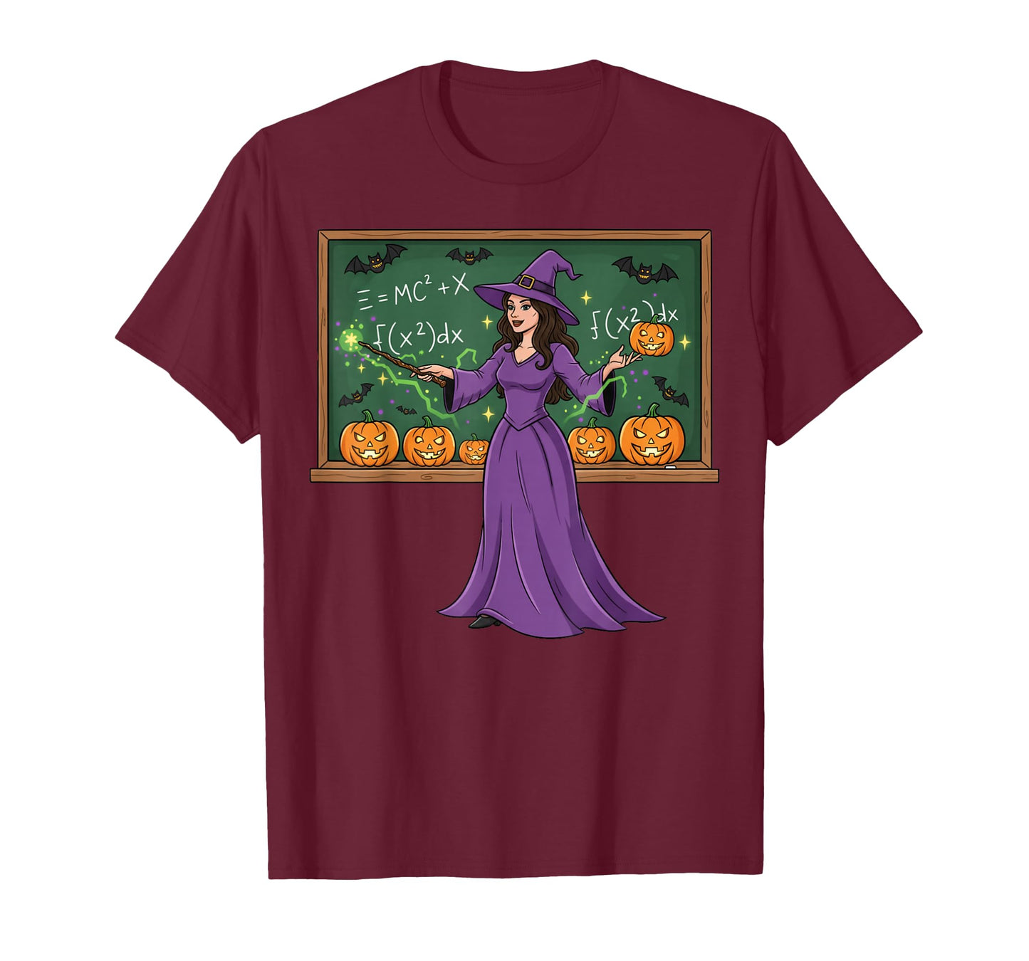 Funny Witch Teacher Halloween Math Classroom Students Kids T-Shirt