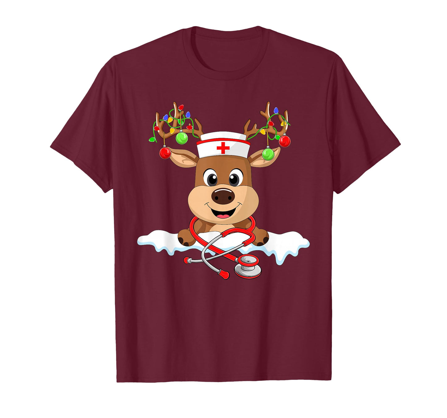 Reindeer Nurse Christmas Pajamas Nursing Scrub Tops Xmas T-Shirt