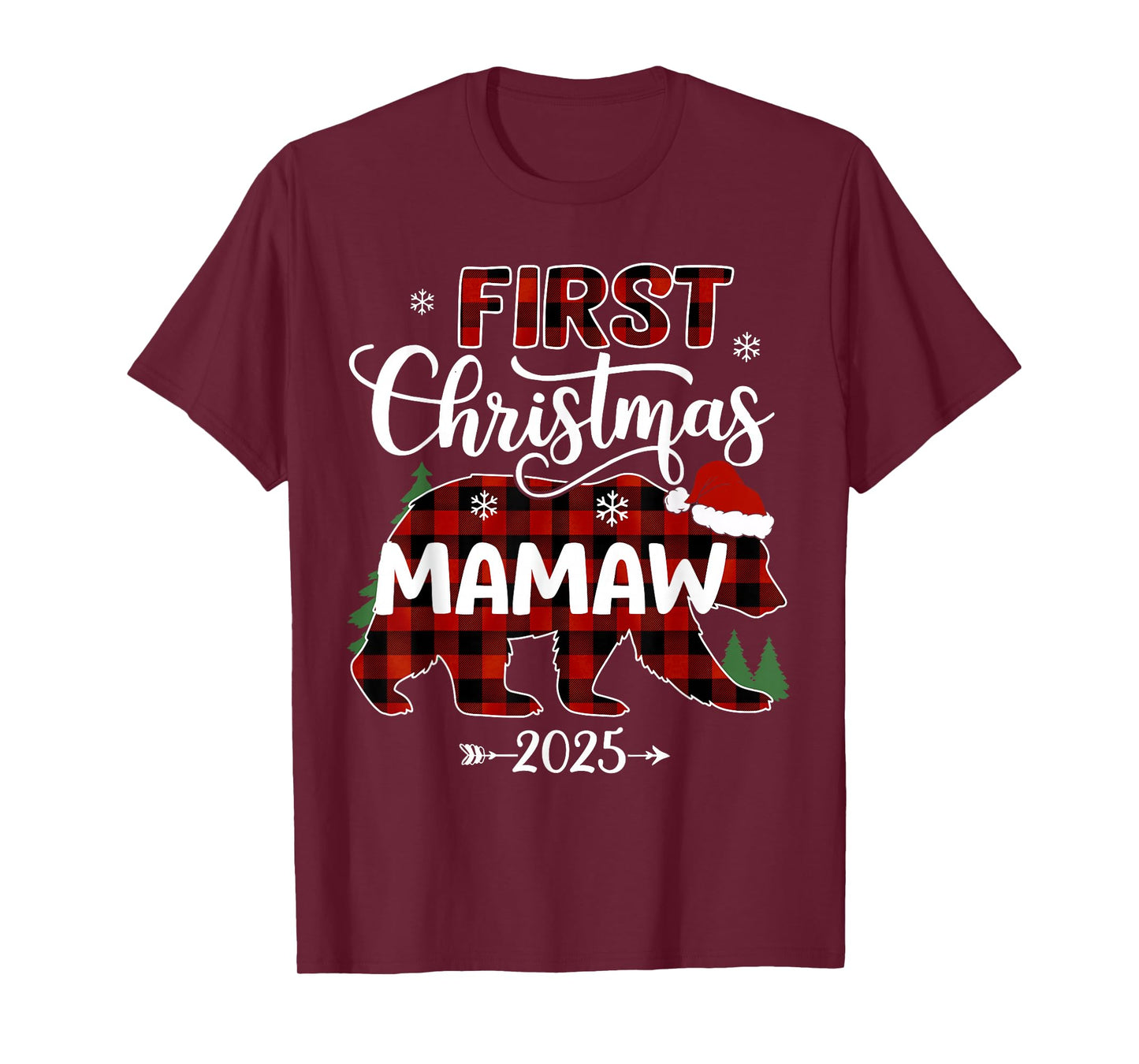 Pregnancy First Christmas Mamaw Red Plaid Bear Santa 2025 T-Shirt