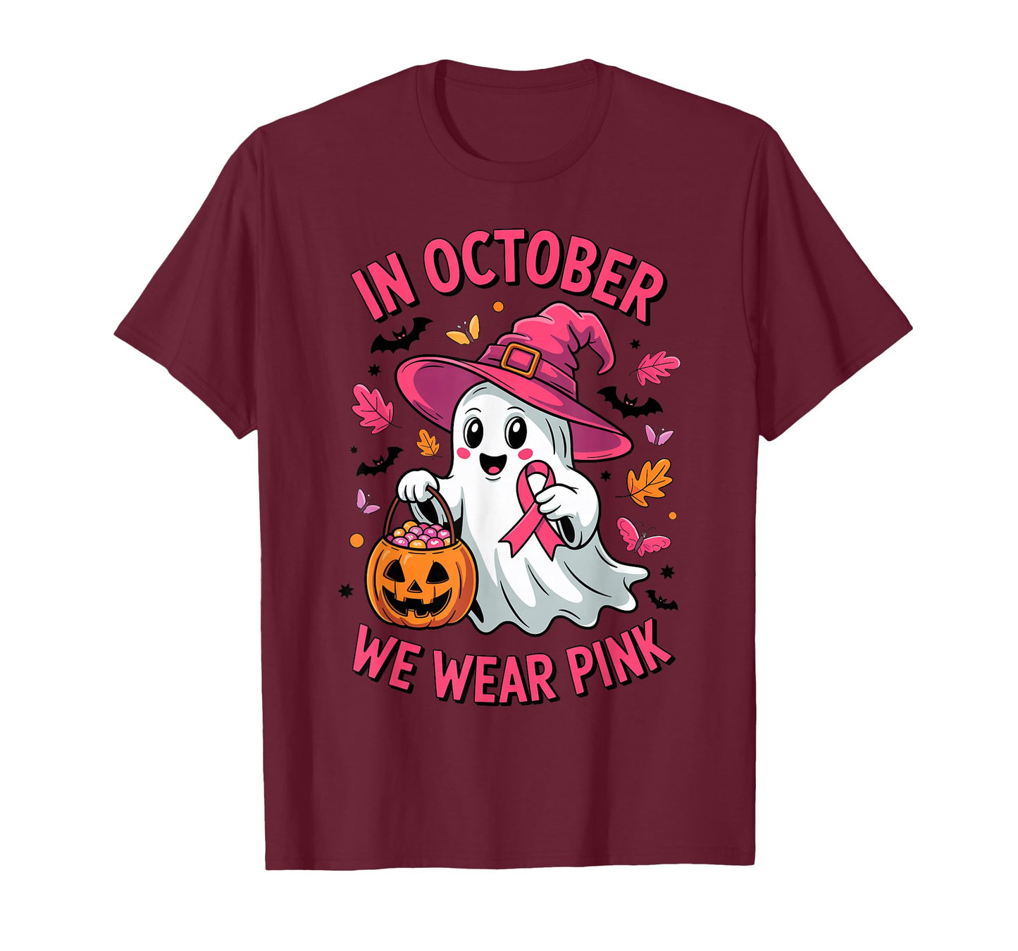 Cute Ghost Pumpkin in October We Wear Pink Costume Halloween T-Shirt