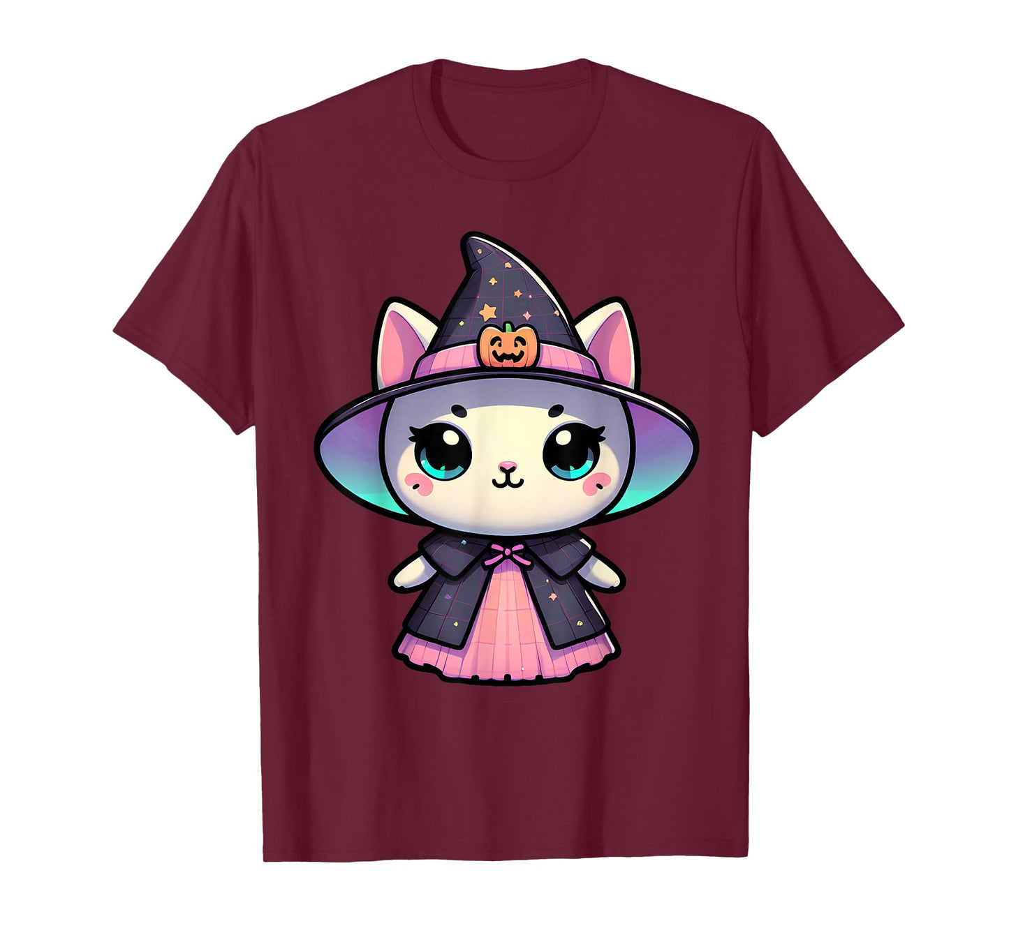 Kawaii Halloween Cat Witch Pumpkin Hat Cute Pastel Magic Art T-Shirt