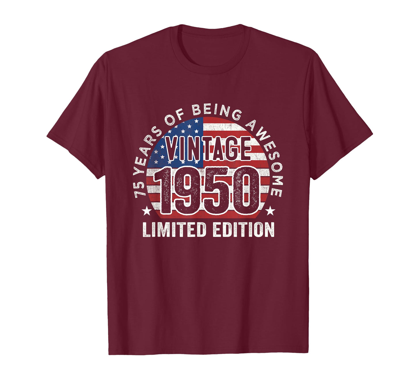 75th Birthday Gifts Men Vintage 1950 75 Years Old USA Flag T-Shirt