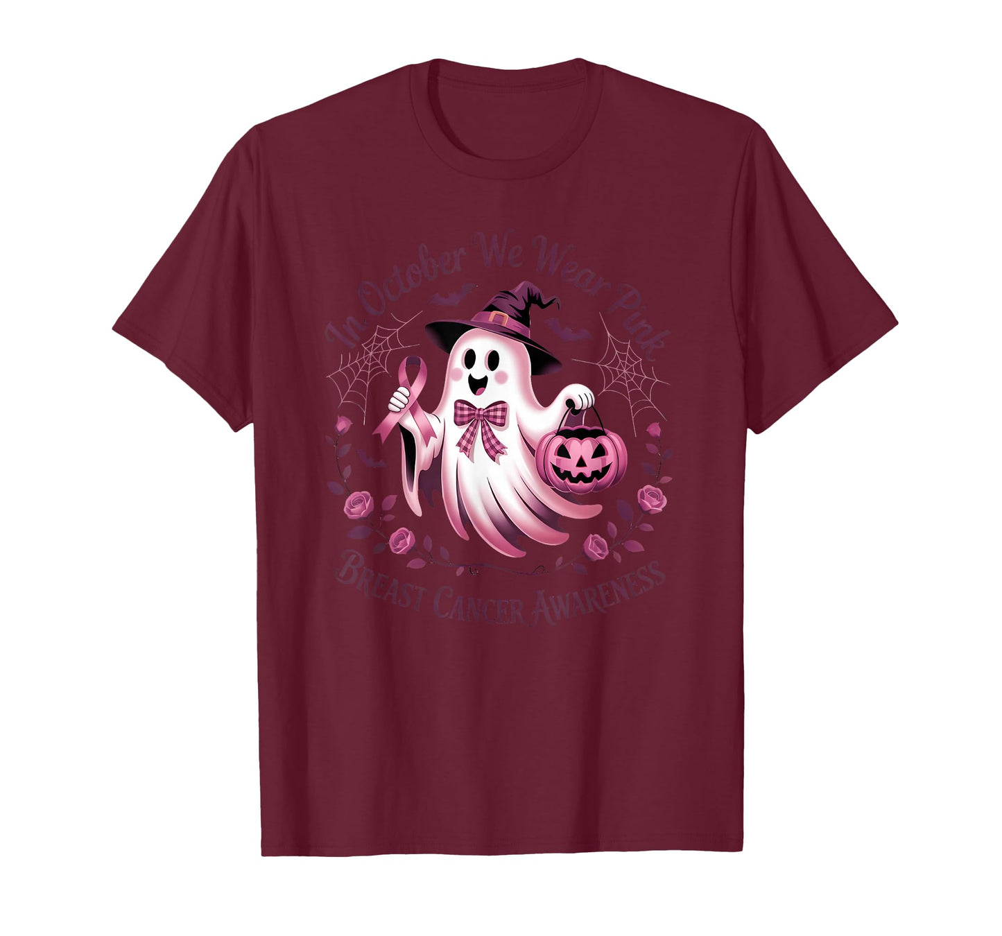 in October We Wear Pink Ghost Breast Cancer Awareness T-Shirt