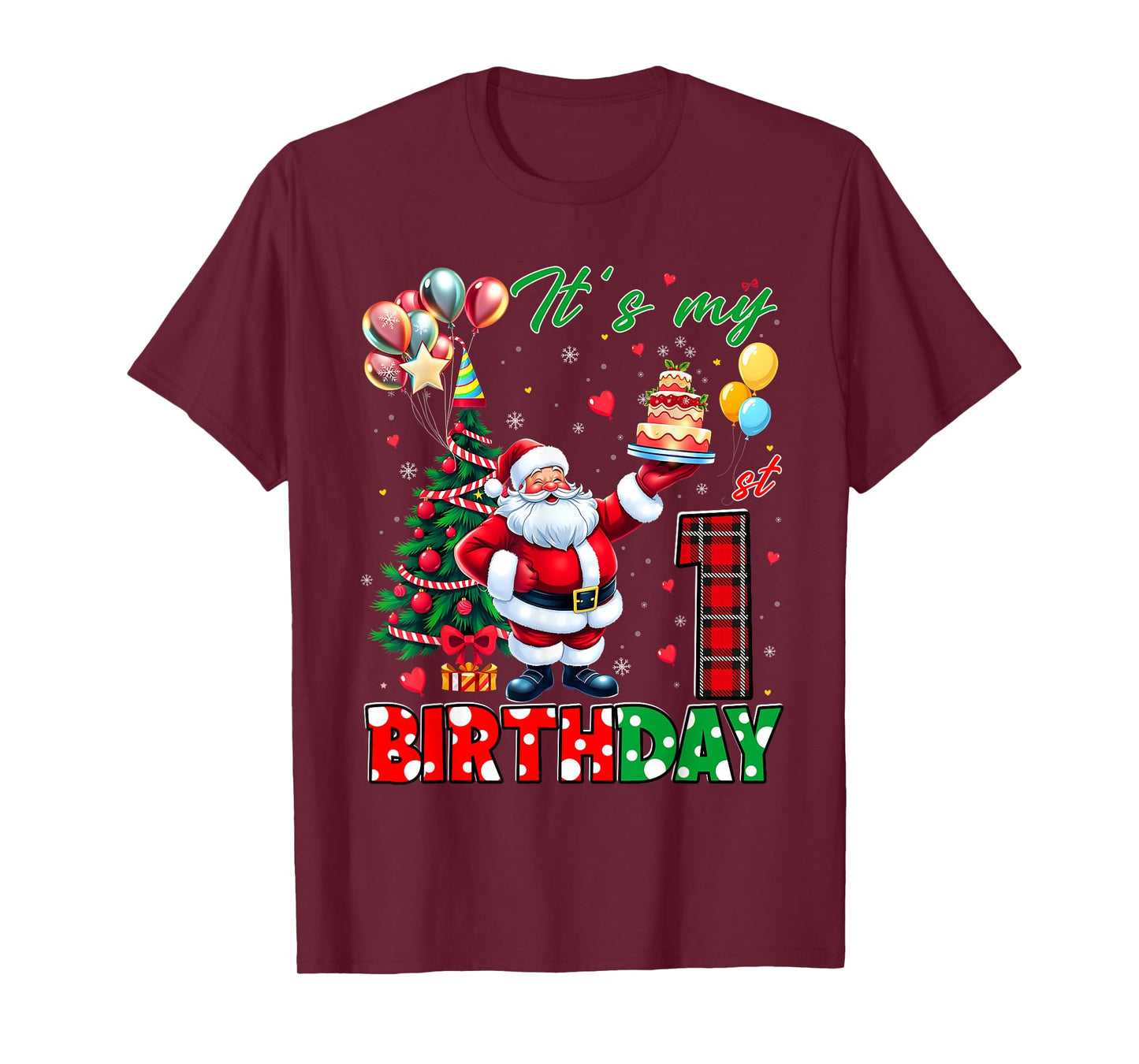 Kids It's My 1st Birthday Cute Santa Christmas 1 Years Old T-Shirt