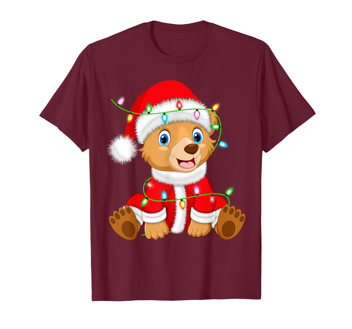 Bear Christmas Lights Santa Costume Cute Animal Xmas T-Shirt