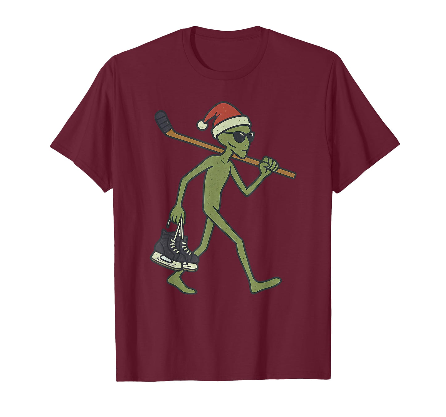 Alien Playing Ice Hockey Christmas Vintage Funny Xmas T-Shirt